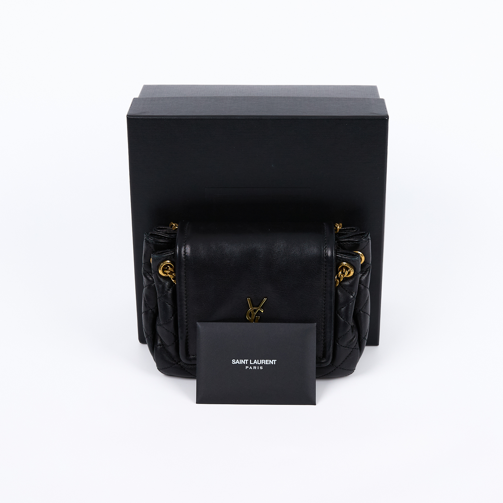 聖羅蘭 YSL SAINT LAURENT Nolia 小羊皮 迷你 手袋 肩背包 金色五金 6727381EL07 黑NOLITA MINI 原廠盒子