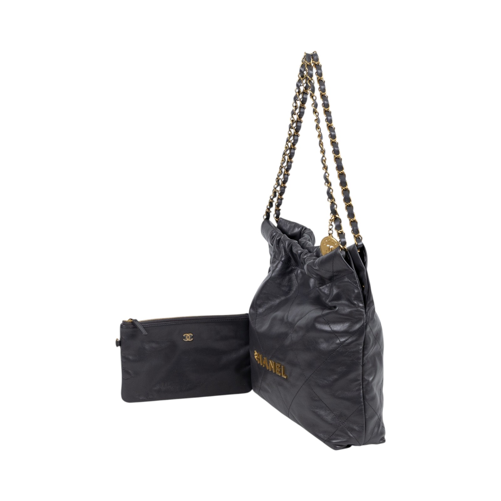 香奈兒 CHANEL 22 小型 束口包 AS3260 晶片款 灰金22包 小號 原廠盒子/防塵袋/內袋
