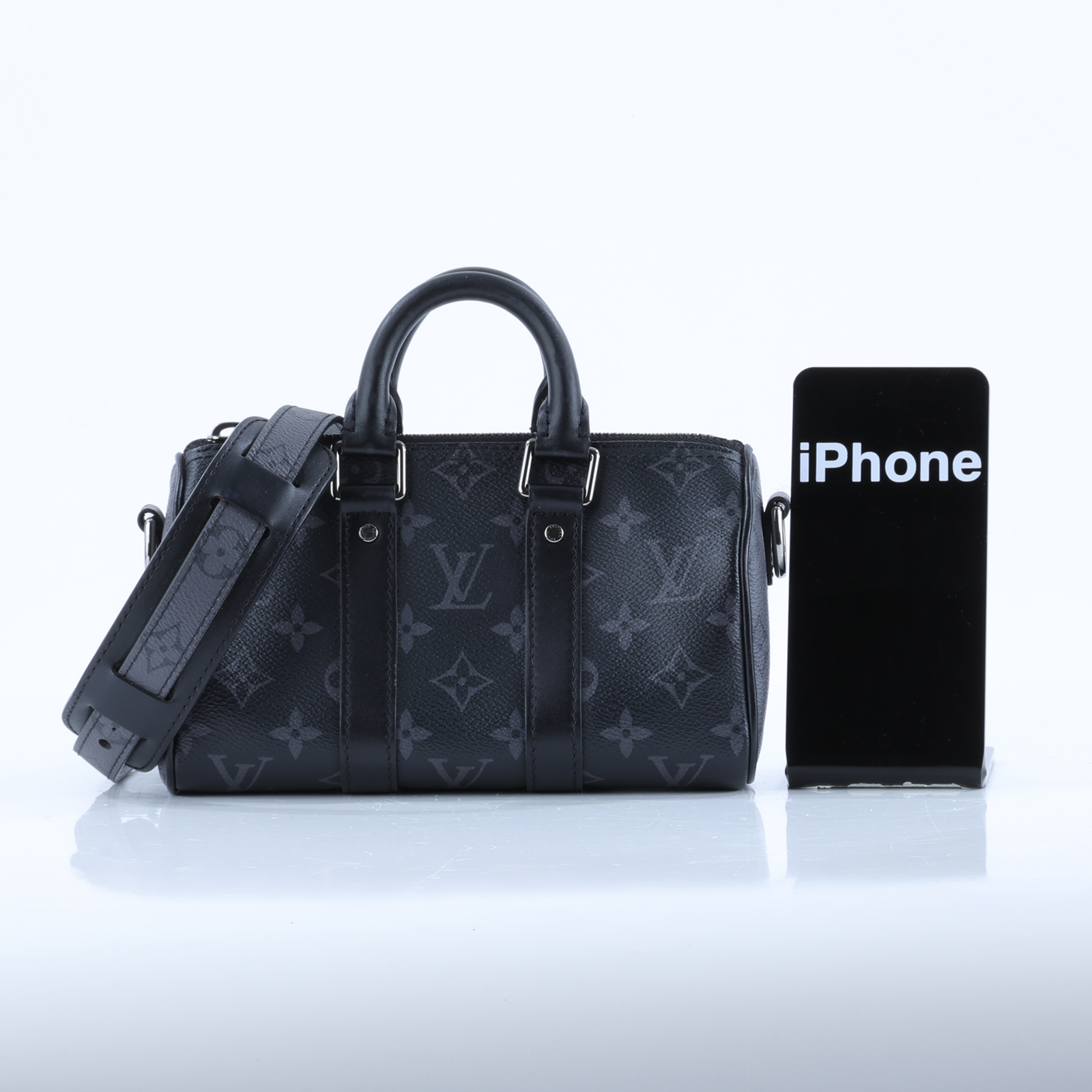 路易威登 LOUIS VUITTON KEEPALL XS 老花 小款 圓筒 側背包   M45947 晶片款 黑原花KEEPALL XS 防塵袋/背帶