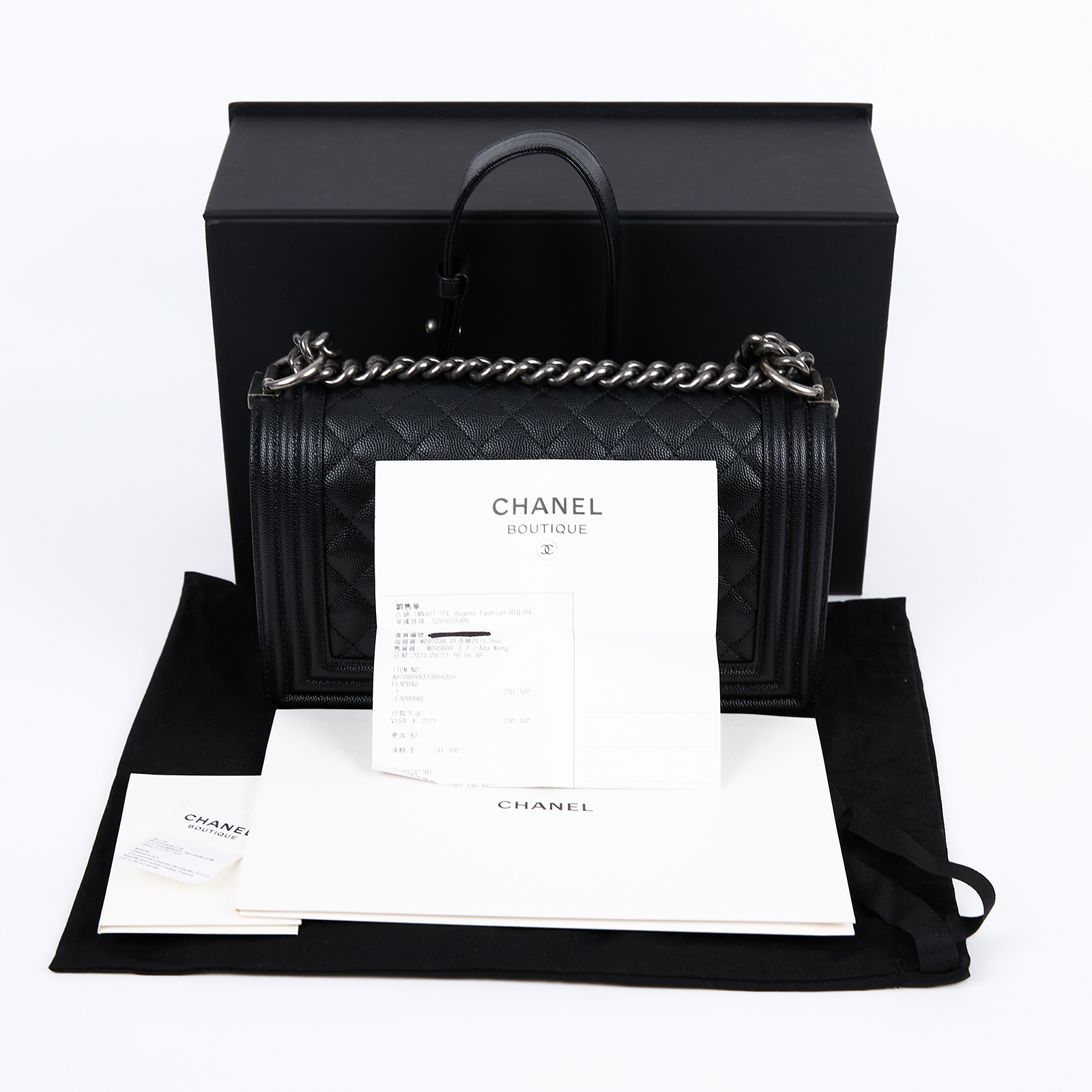香奈兒 CHANEL Boy 25 口蓋包 A67086 Y83338 晶片款 黑銀荔枝BOY25 原廠盒子/防塵袋/購買證明