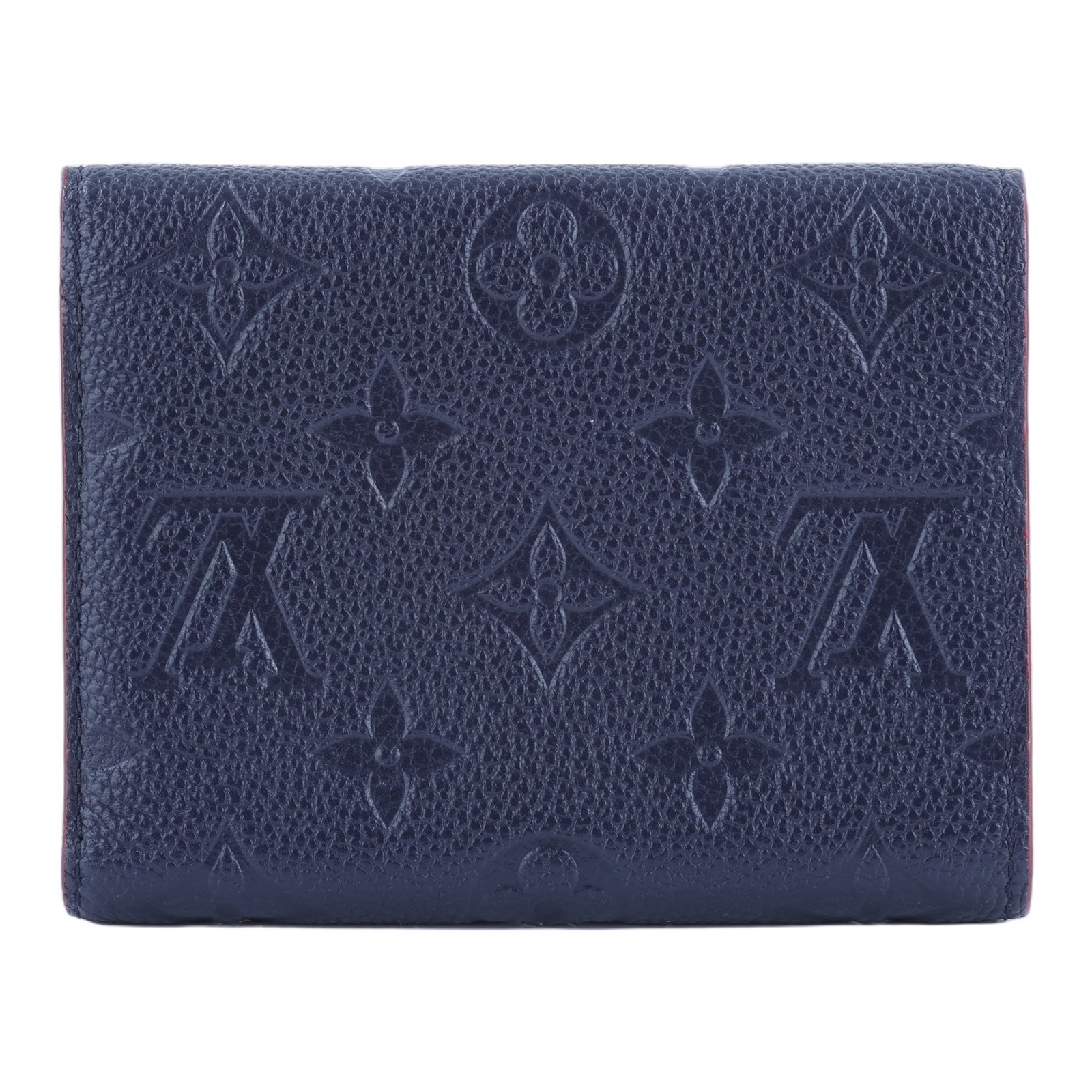 路易威登 LOUIS VUITTON Victorine 壓花皮革 三折暗釦 短夾 海軍藍 紅色 M64577 晶片款  原廠盒子/防塵袋
