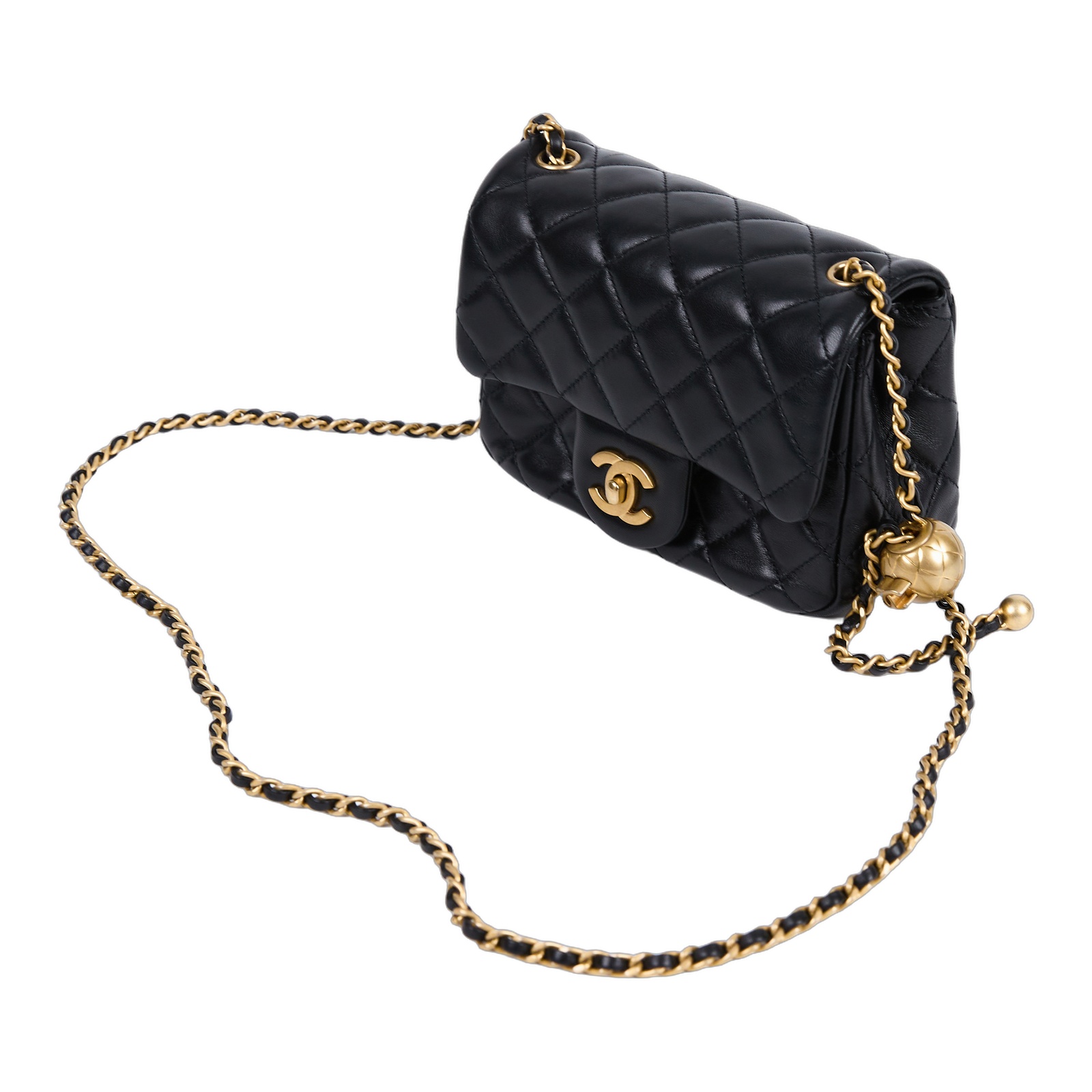 香奈兒 CHANEL CC logo 金球 方胖 肩背 斜背 口蓋包 AS1786 B02916 晶片款 黑金羊金球方胖 防塵袋/購買證明影本