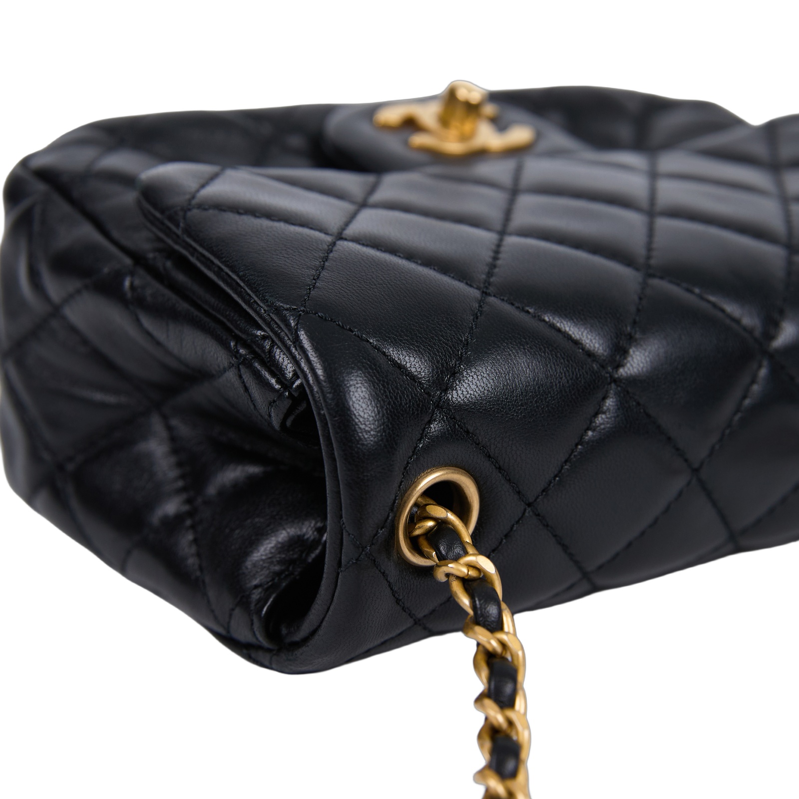 香奈兒 CHANEL CC logo 金球 方胖 肩背 斜背 口蓋包 AS1786 B02916 晶片款 黑金羊金球方胖 防塵袋/購買證明影本