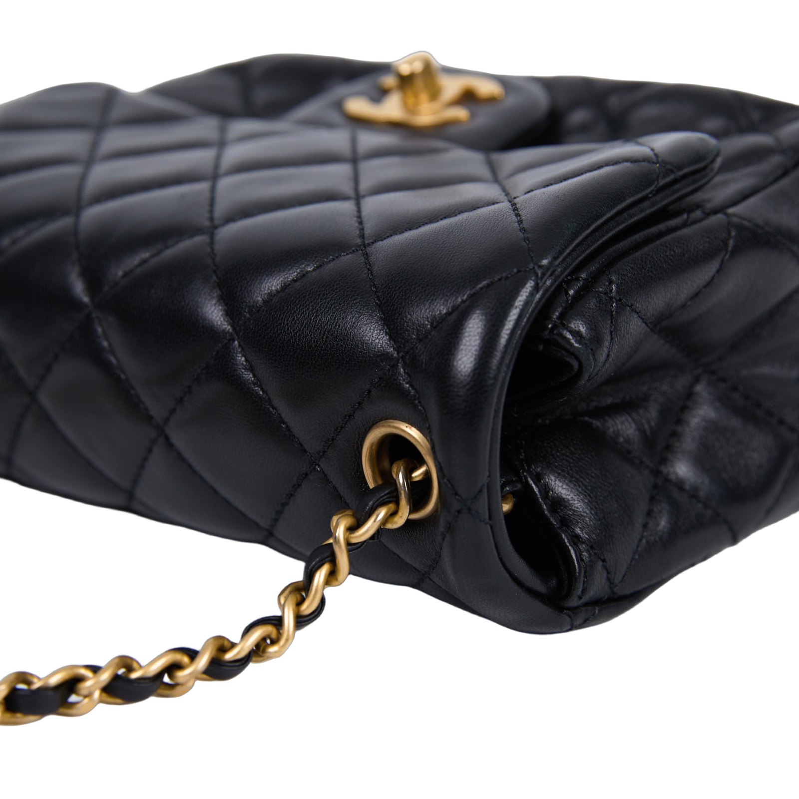 香奈兒 CHANEL CC logo 金球 方胖 肩背 斜背 口蓋包 AS1786 B02916 晶片款 黑金羊金球方胖 防塵袋/購買證明影本