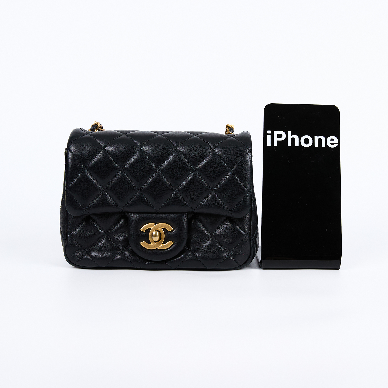 香奈兒 CHANEL CC logo 金球 方胖 肩背 斜背 口蓋包 AS1786 B02916 晶片款 黑金羊金球方胖 防塵袋/購買證明影本