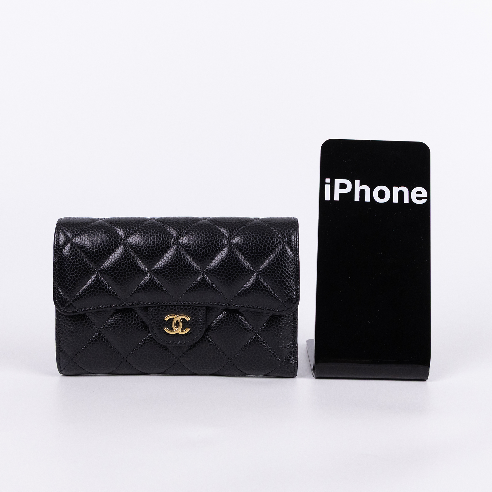 香奈兒 CHANEL CF CC LOGO 中夾 錢包 皮夾 AP0232 Y01864 30開 黑金荔枝三折中夾 原廠盒子/保證卡/購買證明