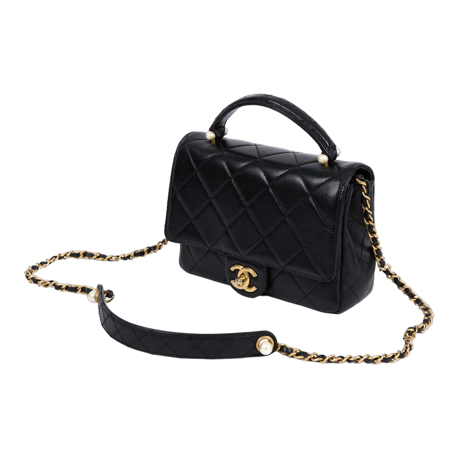 香奈兒 CHANEL Coco Handle CF 20 口蓋包 手提包 斜背包 AS5399 晶片款 黑羊珍珠翻蓋提把肩背包 防塵袋