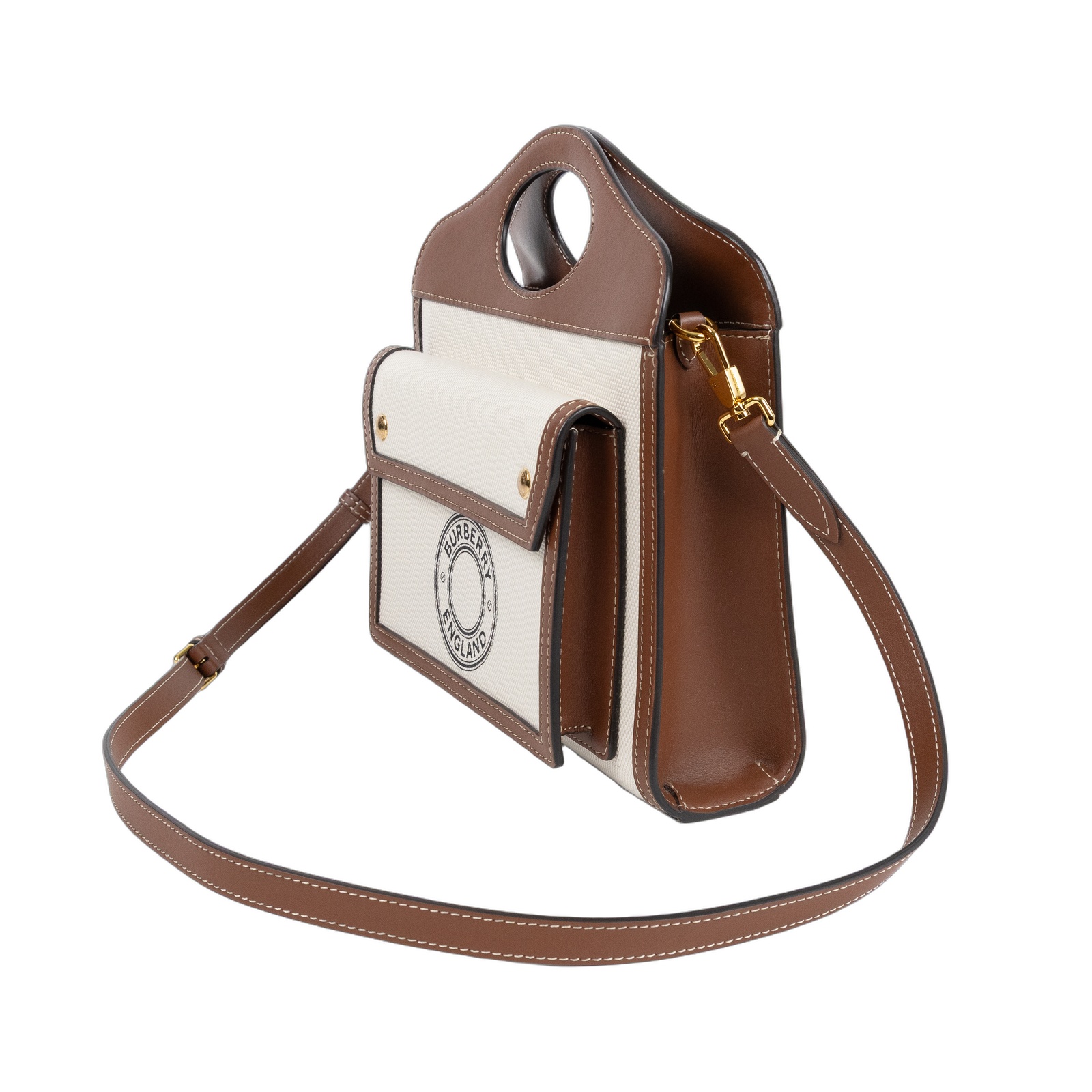 博柏利 BURBERRY Mini Pocket Tote 手提包 肩背包 斜背包 8028062 棕帆布POCKET MINI 防塵袋/背帶