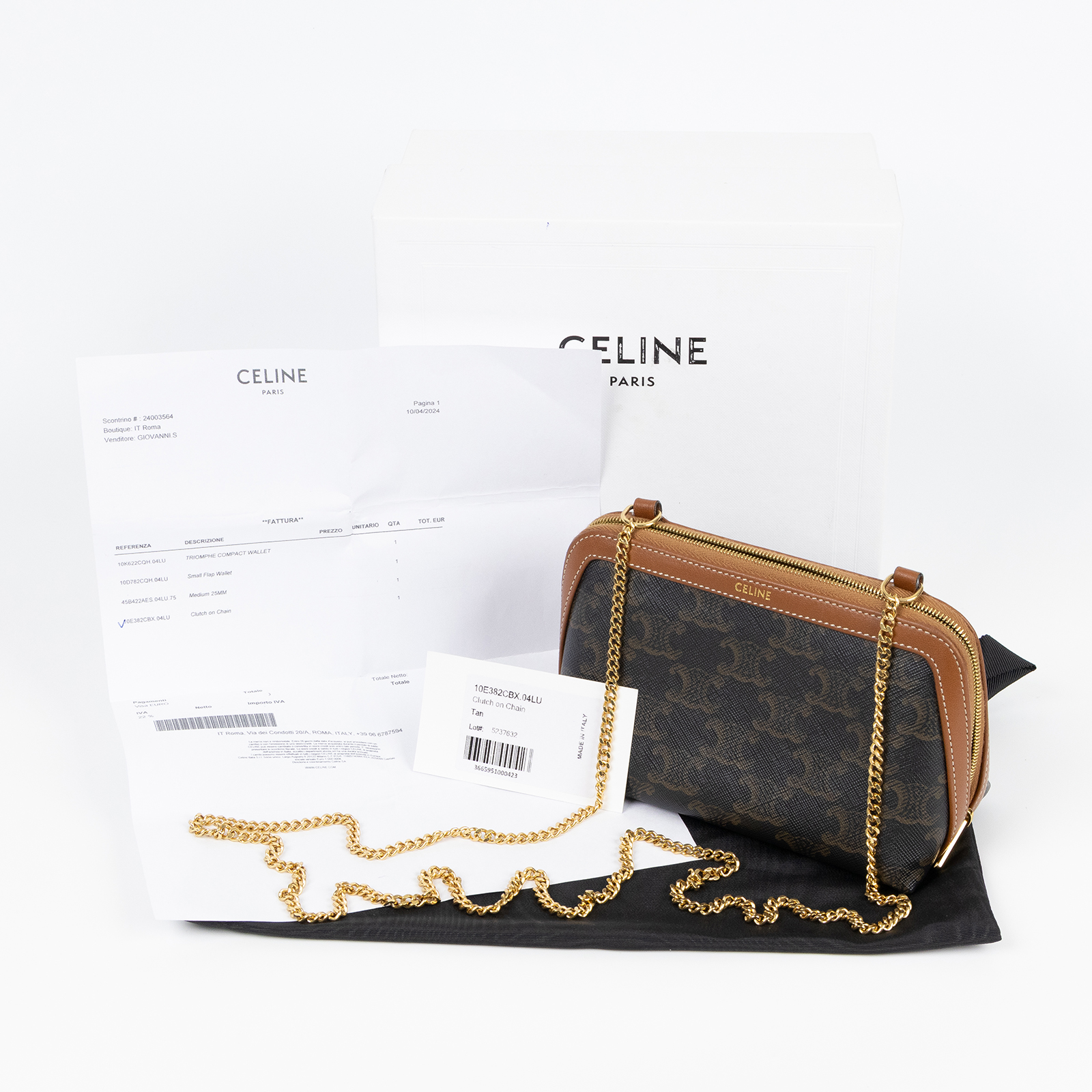 思琳 CELINE 標誌印花飾鍊 手提包 10E382CBX 原花TRIOMPHE黃褐色貝殼包 原廠盒子/防塵袋/購買證明影本