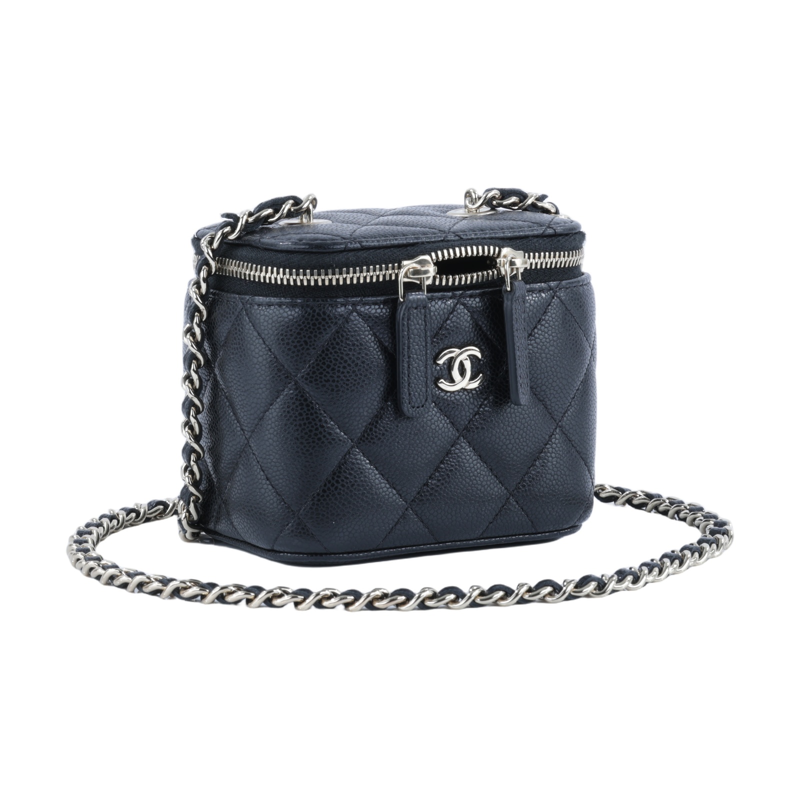 香奈兒 CHANEL Vanity Case 斜背包 化妝箱 化妝包 AP1340 B10583 晶片款 黑金荔枝MINI VANITY CASE 原廠盒子/購買證明