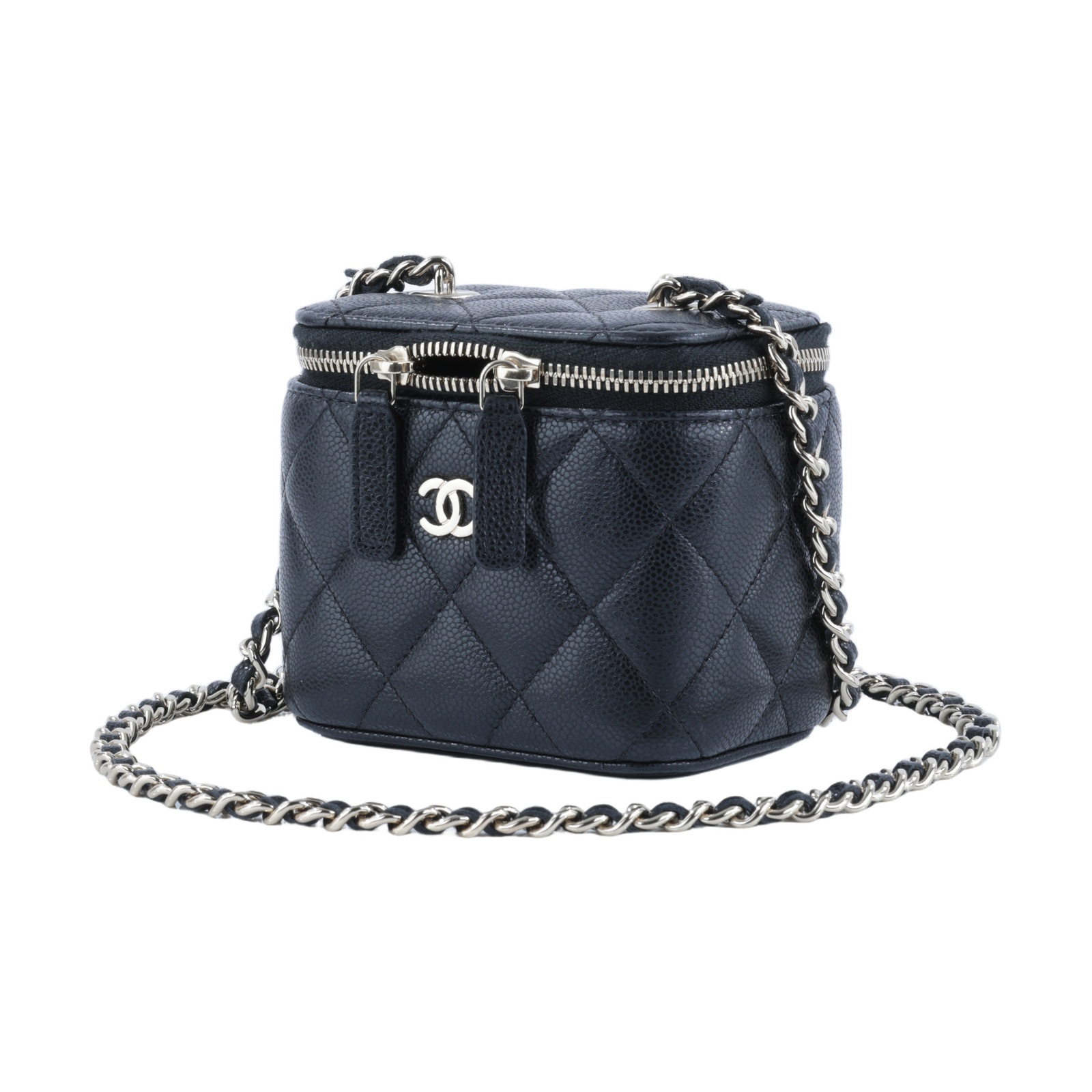 香奈兒 CHANEL Vanity Case 斜背包 化妝箱 化妝包 AP1340 B10583 晶片款 黑金荔枝MINI VANITY CASE 原廠盒子/購買證明