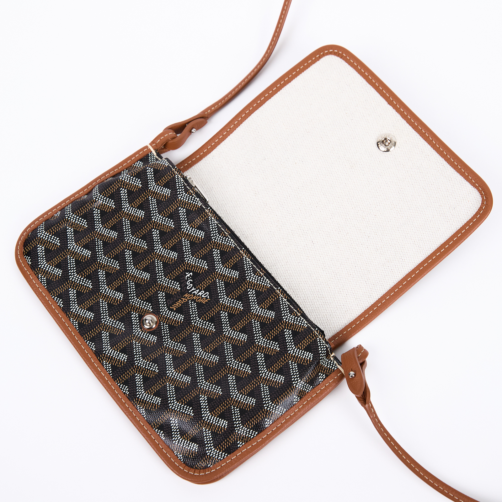 高雅德 GOYARD Plumet Pocket Wallet 肩背 隨身錢包 PLUMETPMLTY 焦糖黑PLUMET 防塵袋