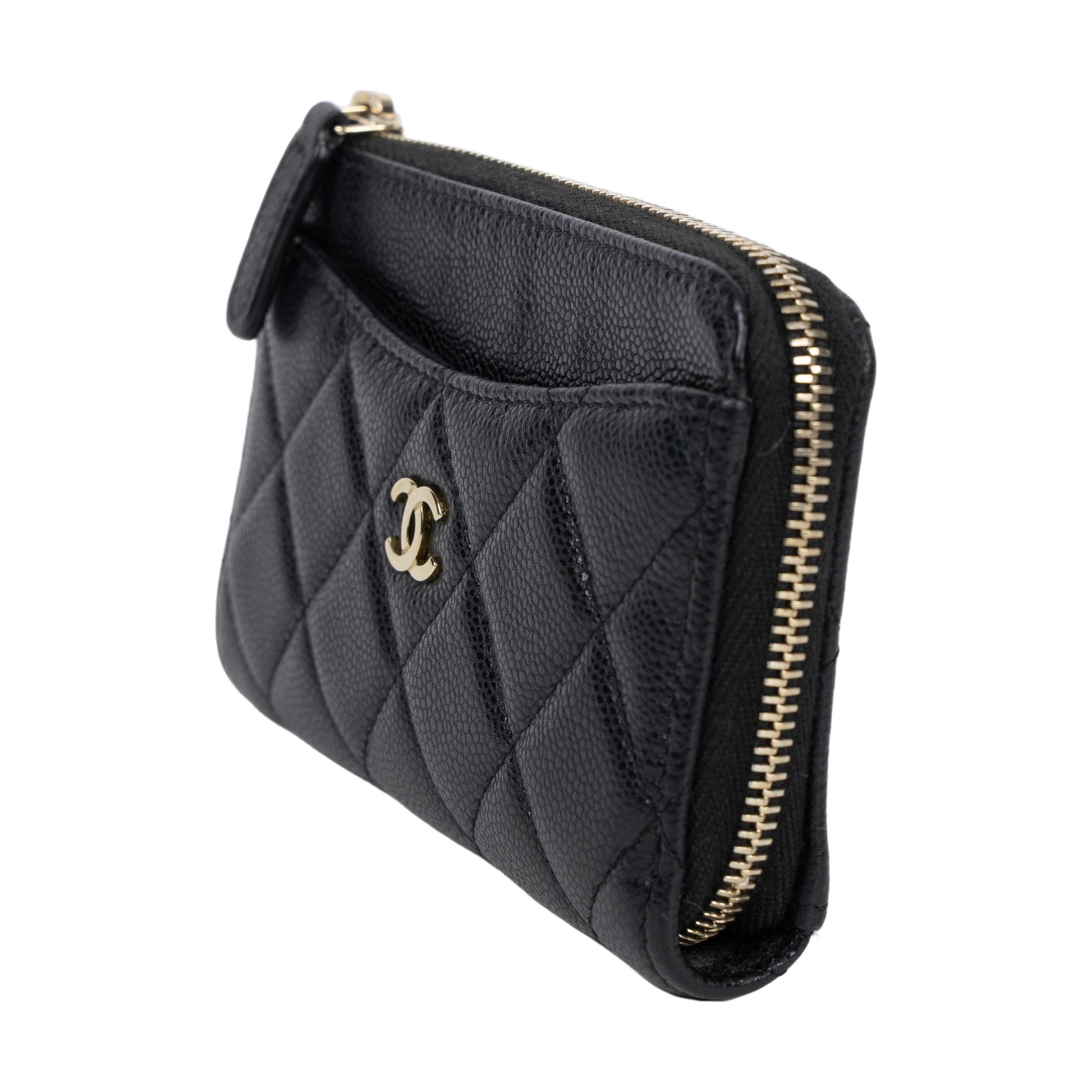 香奈兒 CHANEL CC logo 菱格紋 拉鍊 卡夾 零錢包 AP3179 晶片款 黑色荔枝皮拉鍊卡夾 原廠盒子/防塵袋