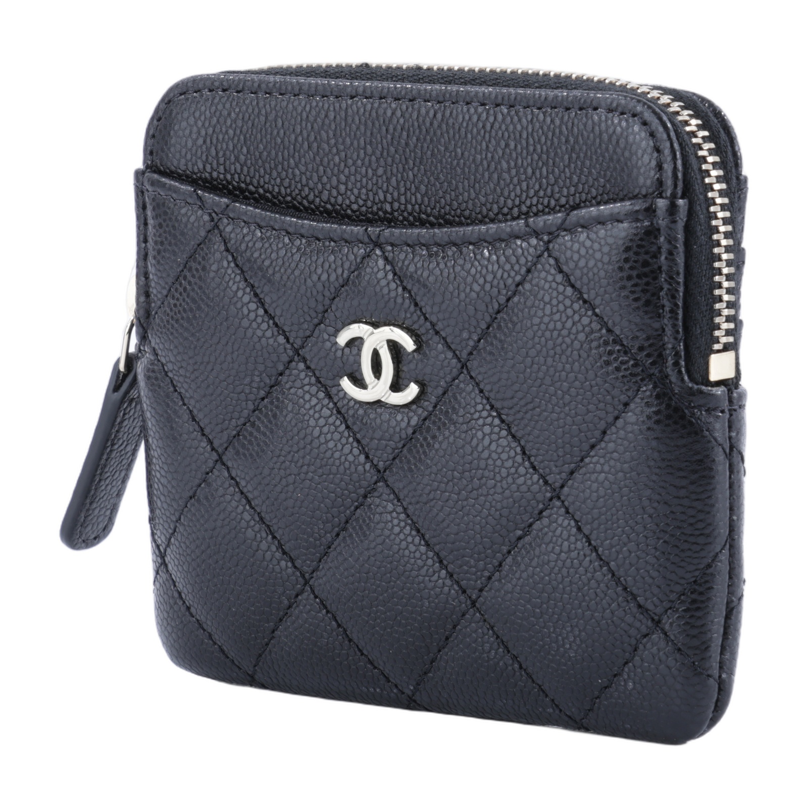香奈兒 CHANEL CC Logo 5卡 拉鍊 零錢包 AP2061 晶片款 黑淡金荔枝吐司零錢包 原廠盒子/防塵袋