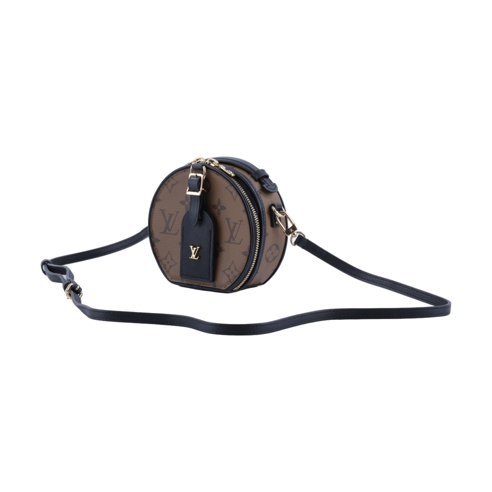 路易威登 LOUIS VUITTON Mini Boîte Chapeau 圓餅盒 Reverse 帆布 拼色 單肩 斜挎包 M68276  背帶