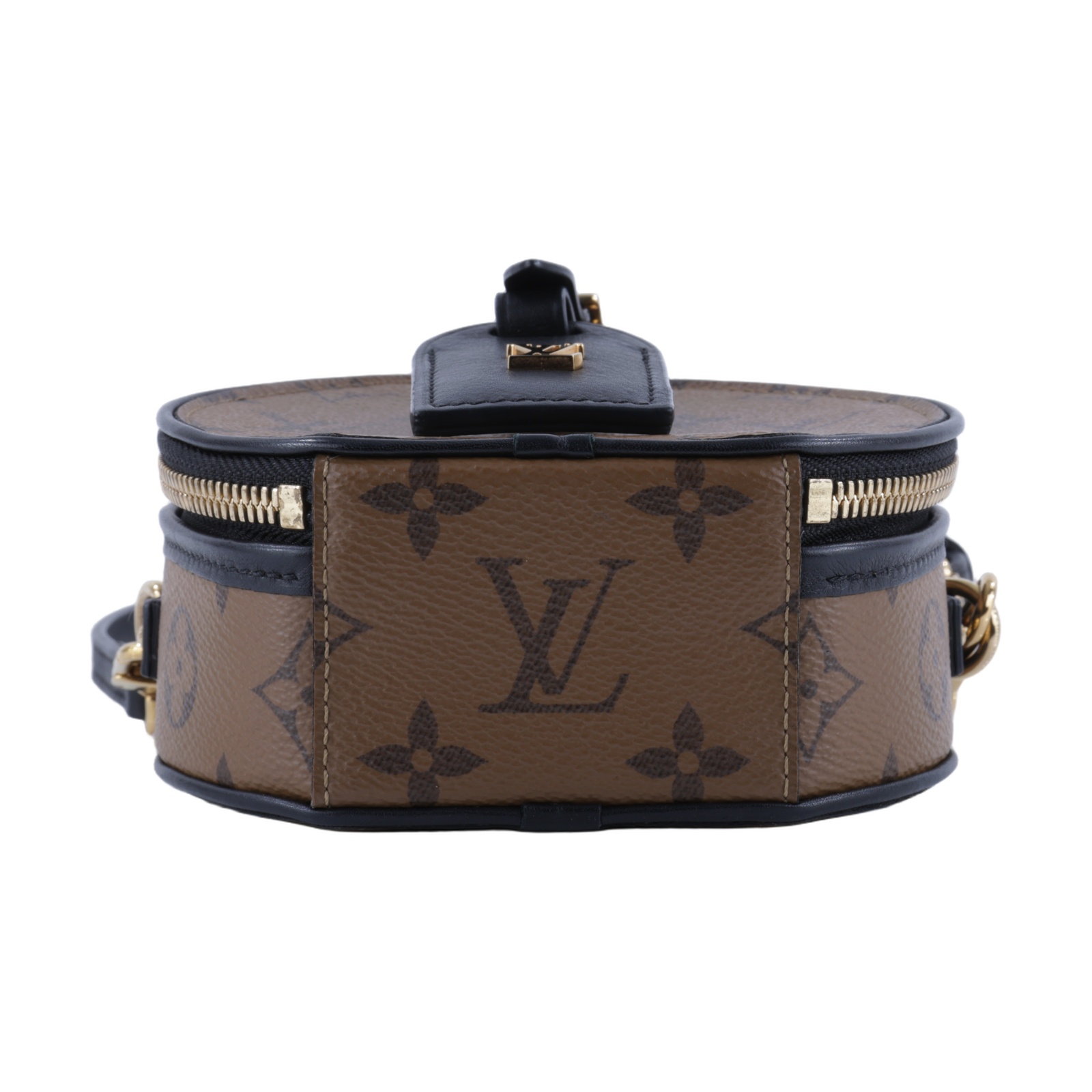 路易威登 LOUIS VUITTON Mini Boîte Chapeau 圓餅盒 Reverse 帆布 拼色 單肩 斜挎包 M68276  背帶