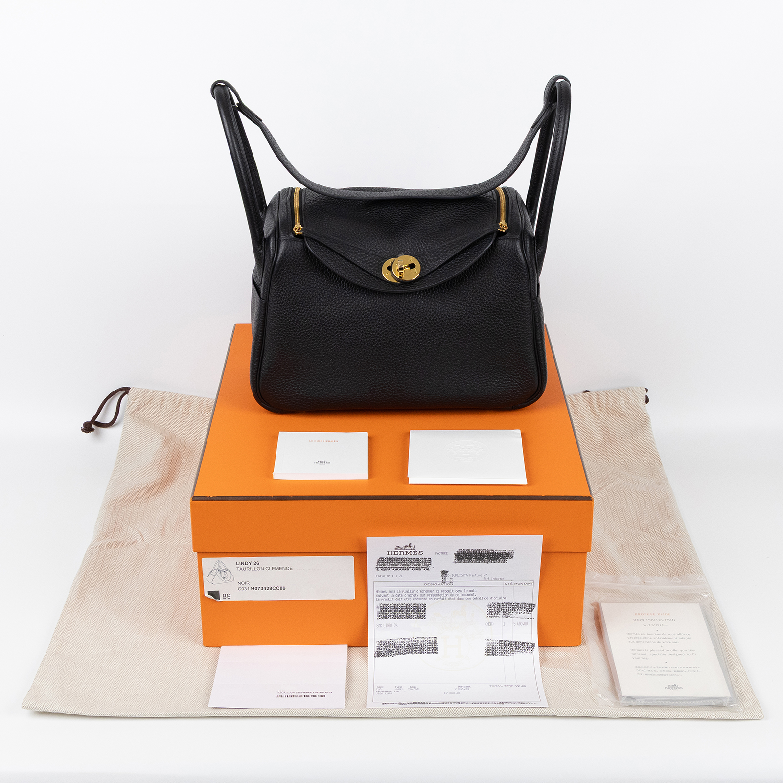 愛馬仕 Hermes Lindy 琳迪包 26 黑色 金色五金 H073428CC89 /YNS022 MI  原廠盒子/防塵袋/購買證明/雨衣