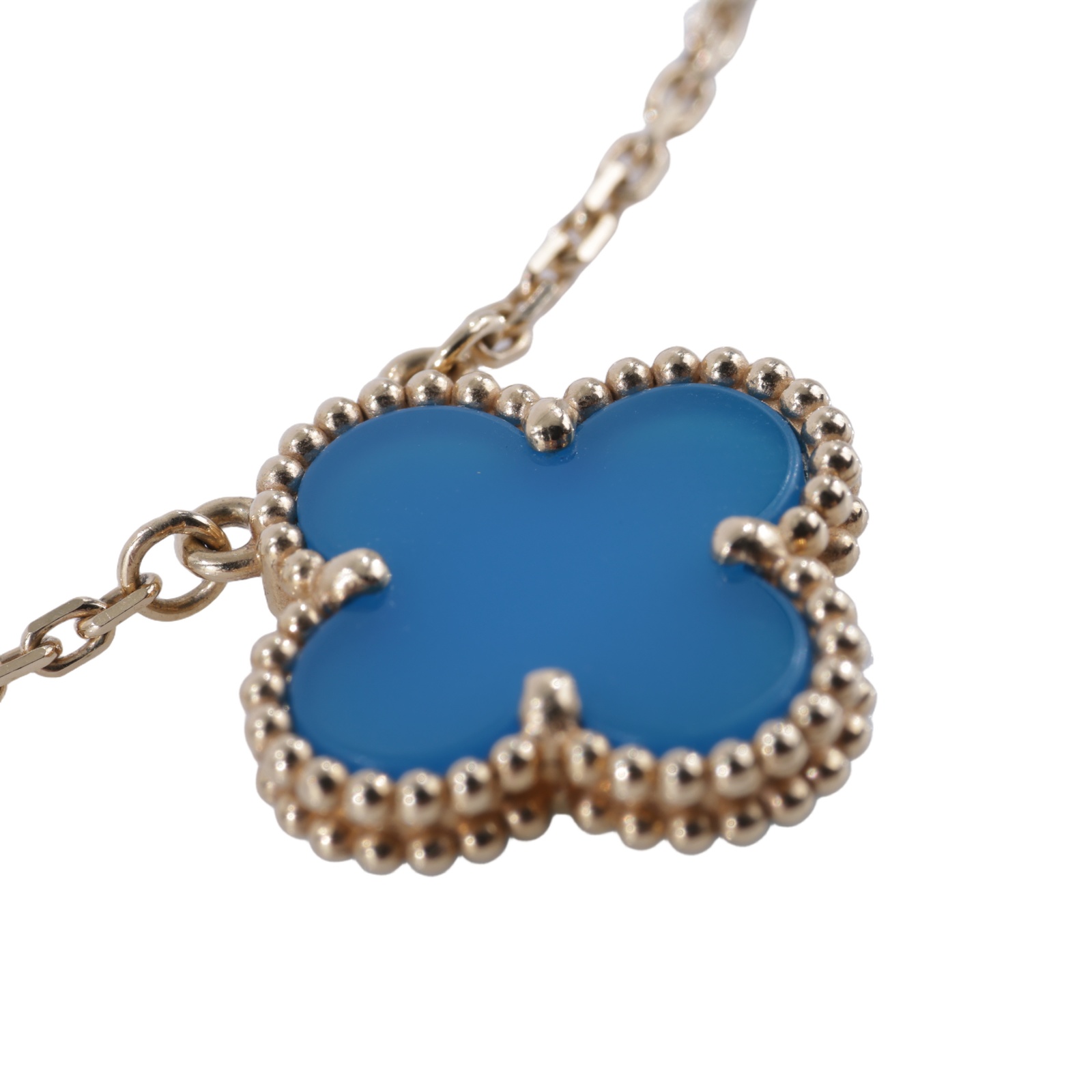 梵克雅寶 Van Cleef & Arpels Vintage Alhambra 吊墜 小型 VCARP9SY00 YG 藍瑪瑙項鍊 原廠盒子/防塵袋/保書
