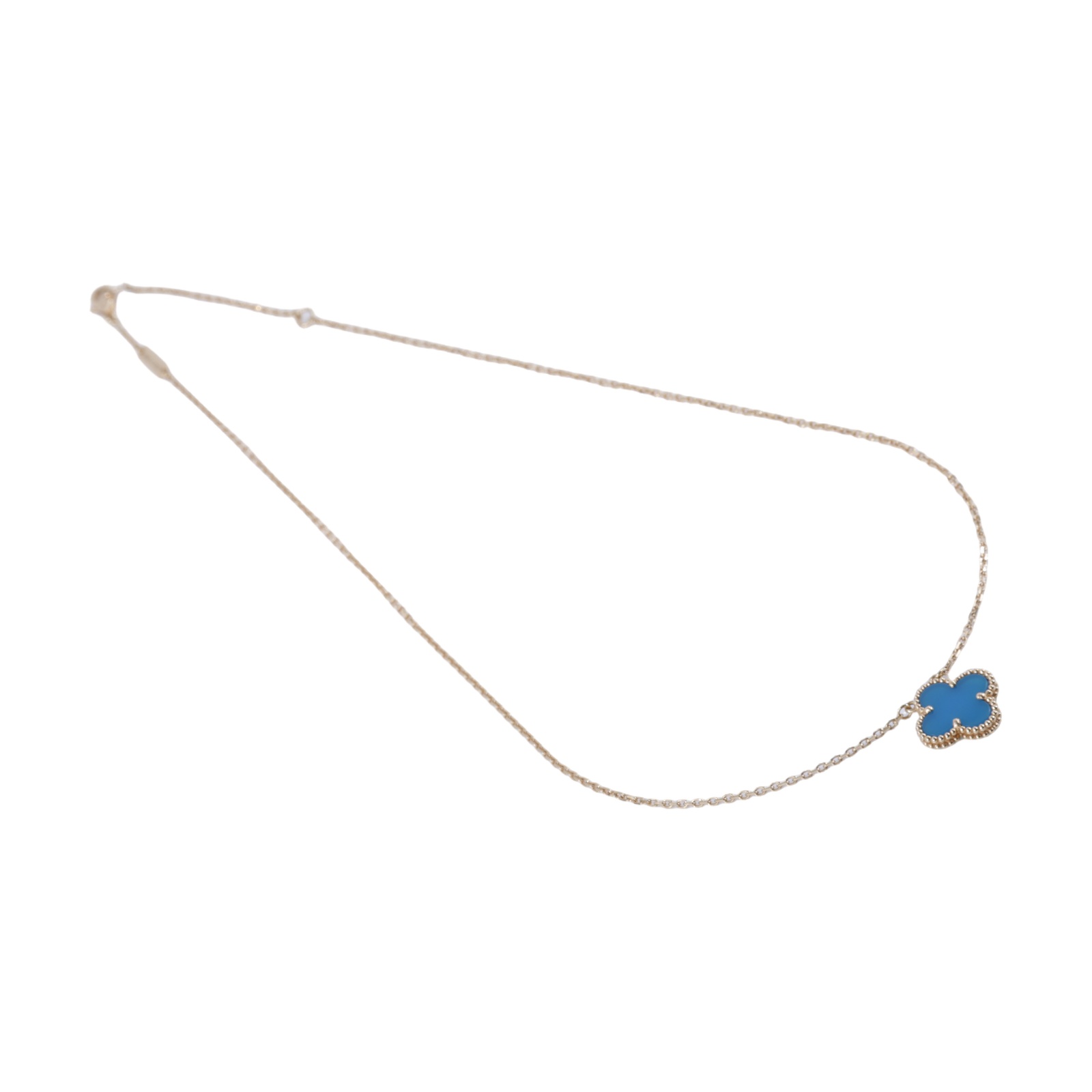 梵克雅寶 Van Cleef & Arpels Vintage Alhambra 吊墜 小型 VCARP9SY00 YG 藍瑪瑙項鍊 原廠盒子/防塵袋/保書