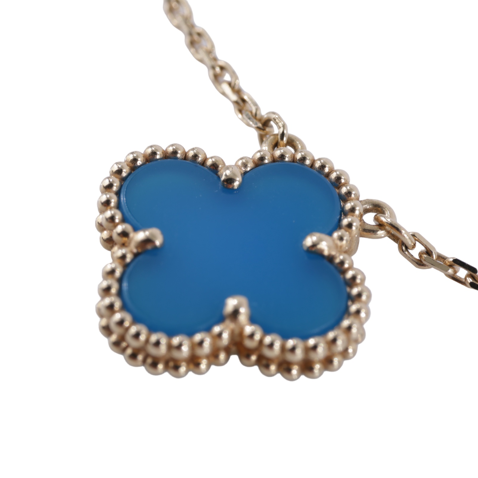 梵克雅寶 Van Cleef & Arpels Vintage Alhambra 吊墜 小型 VCARP9SY00 YG 藍瑪瑙項鍊 原廠盒子/防塵袋/保書