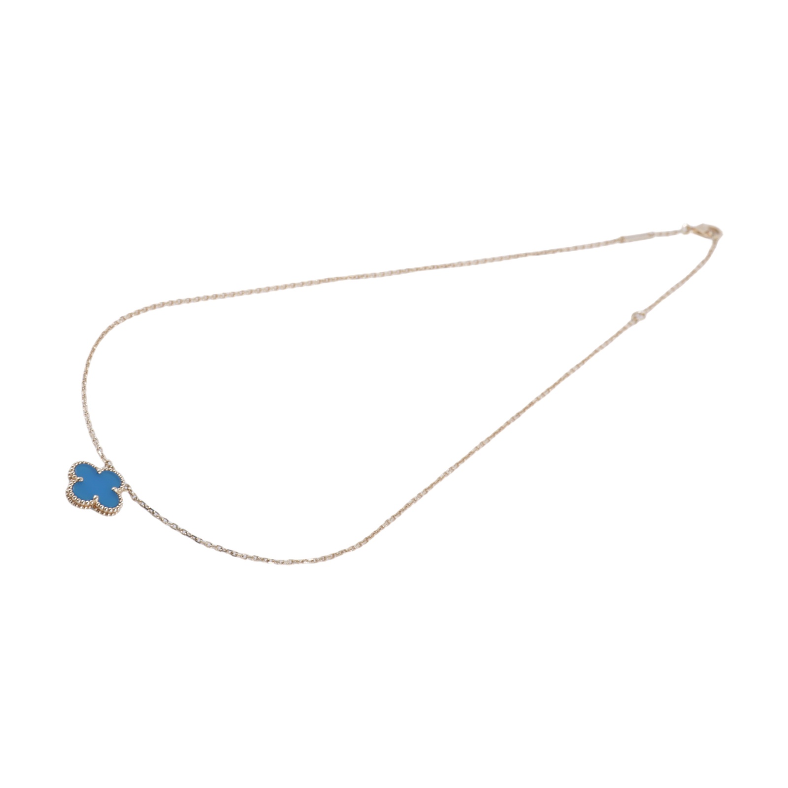 梵克雅寶 Van Cleef & Arpels Vintage Alhambra 吊墜 小型 VCARP9SY00 YG 藍瑪瑙項鍊 原廠盒子/防塵袋/保書