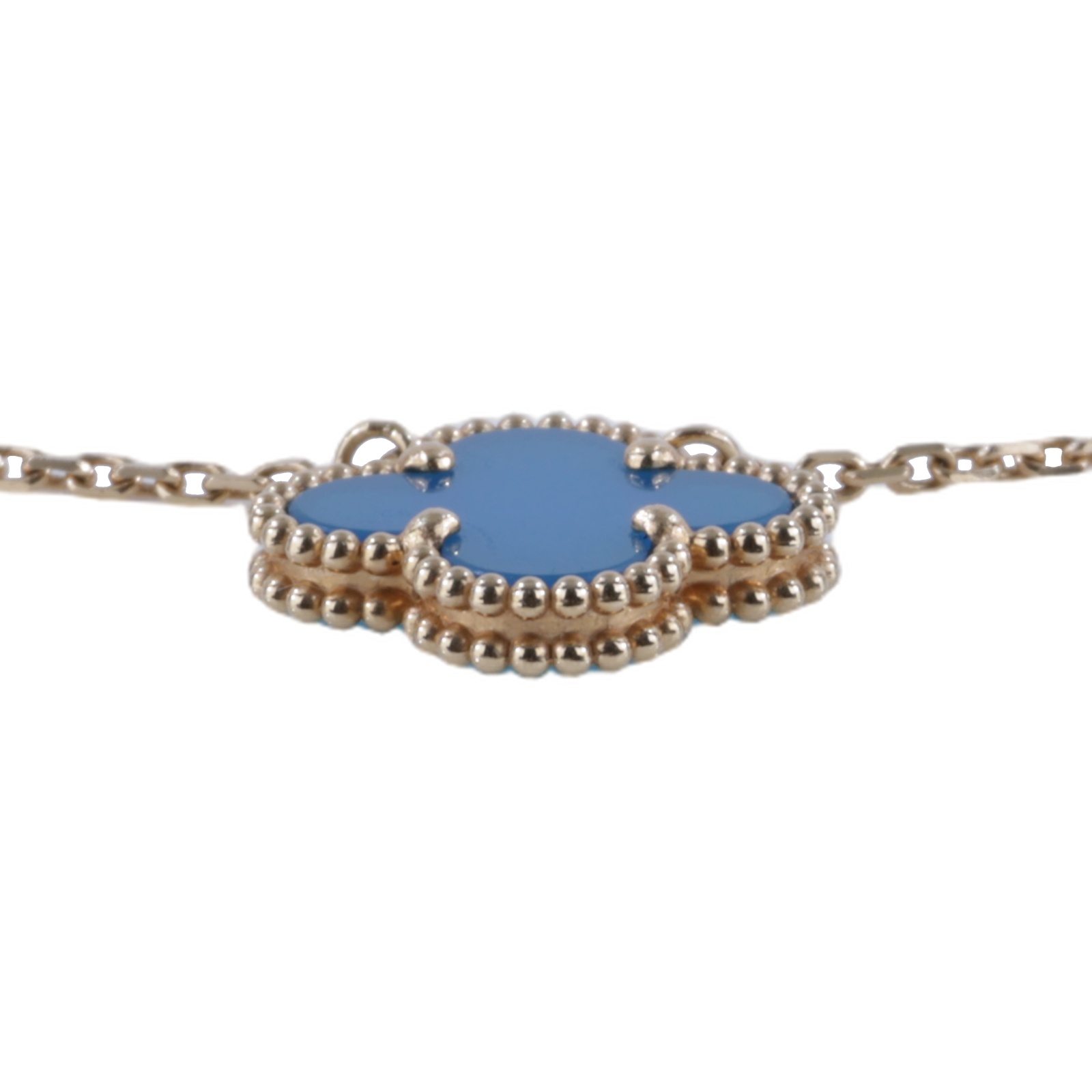 梵克雅寶 Van Cleef & Arpels Vintage Alhambra 吊墜 小型 VCARP9SY00 YG 藍瑪瑙項鍊 原廠盒子/防塵袋/保書