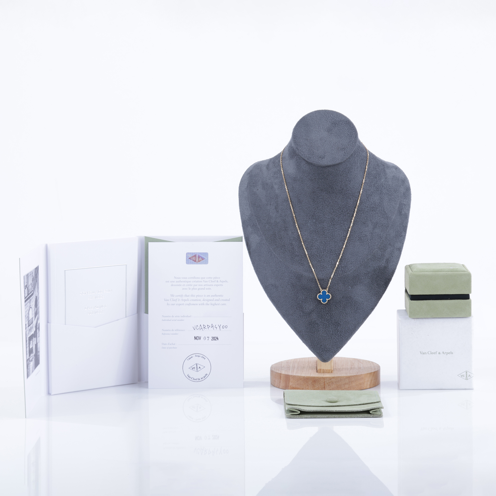 梵克雅寶 Van Cleef & Arpels Vintage Alhambra 吊墜 小型 VCARP9SY00 YG 藍瑪瑙項鍊 原廠盒子/防塵袋/保書