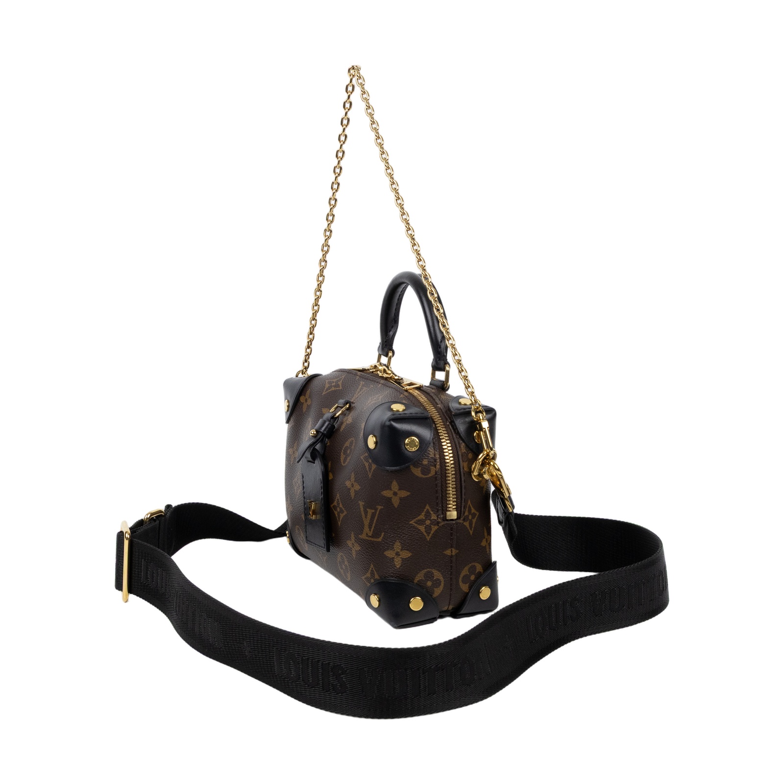 路易威登 LOUIS VUITTON Petite Malle Souple 經典帆布 拉鍊 手提 斜背包 M45571 晶片款  背帶2