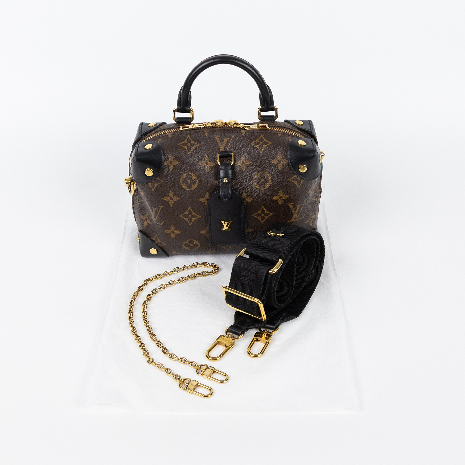路易威登 LOUIS VUITTON Petite Malle Souple 經典帆布 拉鍊 手提 斜背包 M45571 晶片款  背帶2