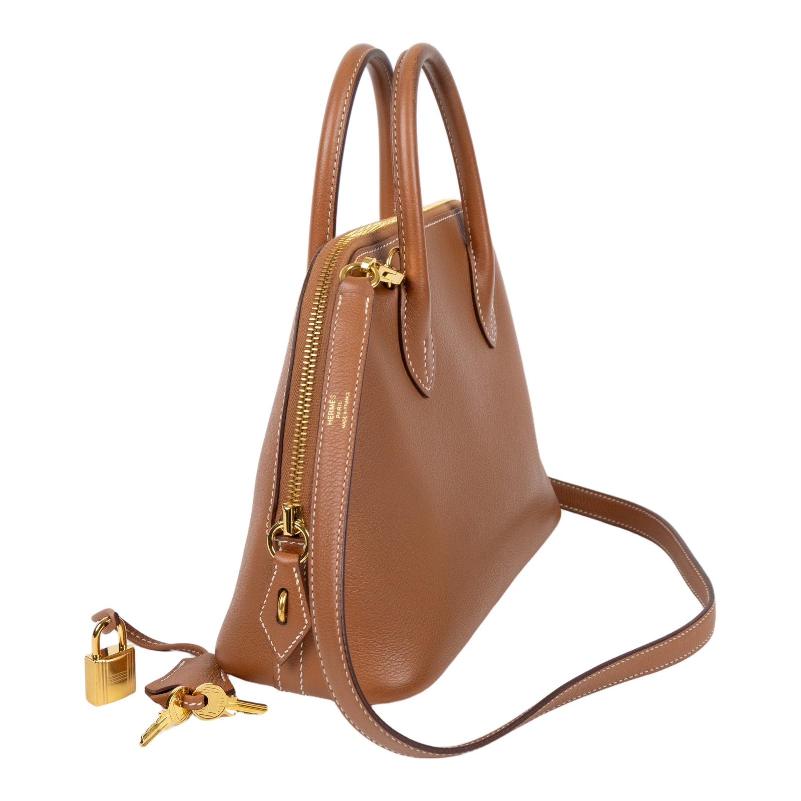 愛馬仕 Hermes Bolide Bag  1923 柏莉包 25 金色五金 金棕色 H082161CC37 /BHA322SD  原廠盒子/鎖組/購買證明/防塵袋/背帶/雨衣