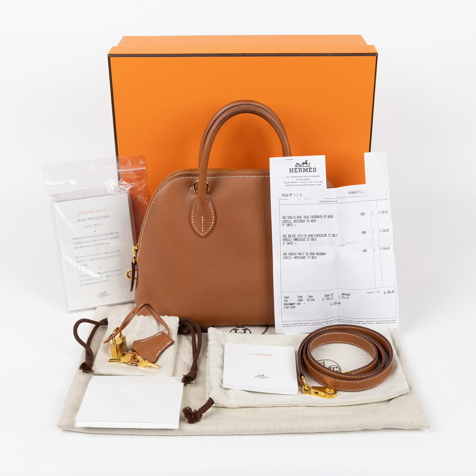 愛馬仕 Hermes Bolide Bag  1923 柏莉包 25 金色五金 金棕色 H082161CC37 /BHA322SD  原廠盒子/鎖組/購買證明/防塵袋/背帶/雨衣