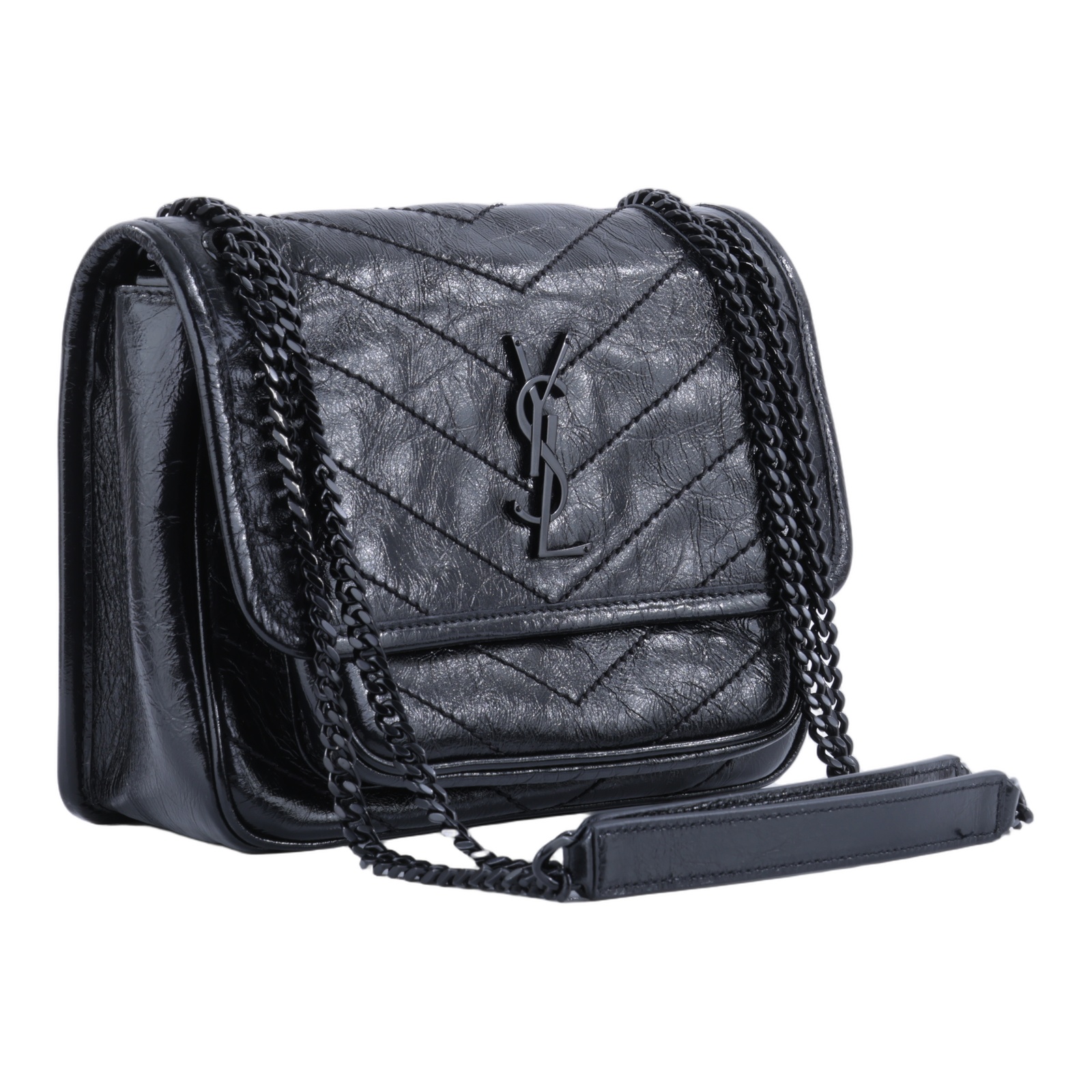 聖羅蘭 YSL SAINT LAURENT Niki 復古小牛皮 Baby 斜背 翻蓋包 6331850EN08 黑NIKI BABY 原廠盒子/防塵袋