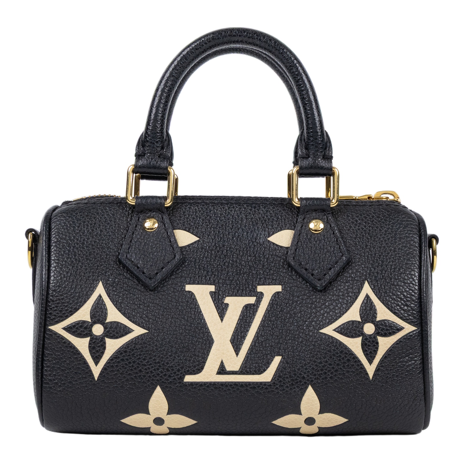 路易威登 LOUIS VUITTON Nano Speedy 雙色 手提 肩背包 M81456 晶片款 黑白壓花NANO SPEEEDY 原廠盒子/背帶