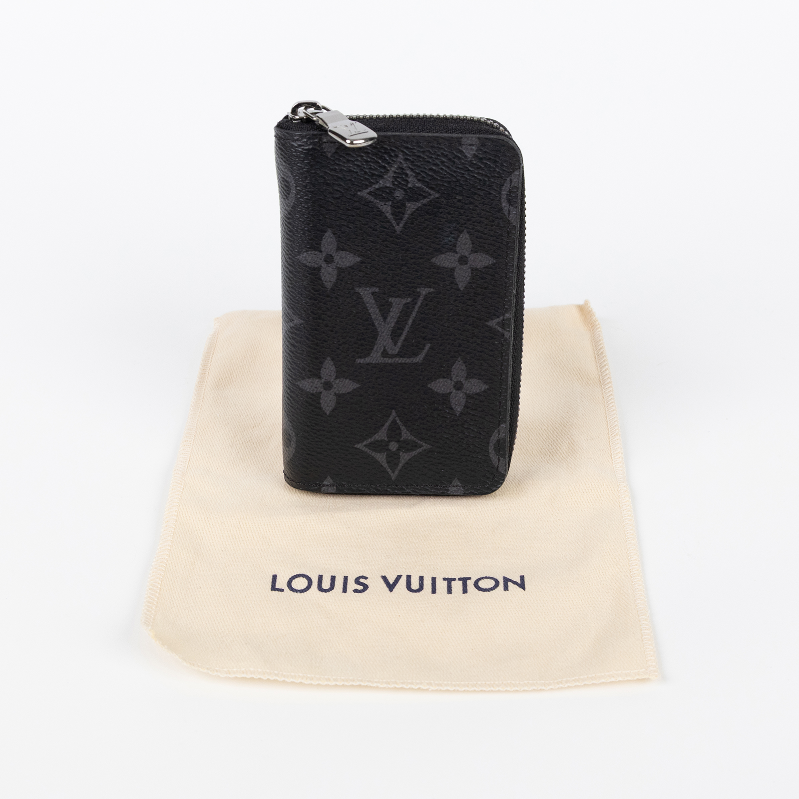 路易威登 LOUIS VUITTON Eclipse 錢包 卡夾 M81662 晶片款 黑原花拉鍊零錢卡包 防塵袋