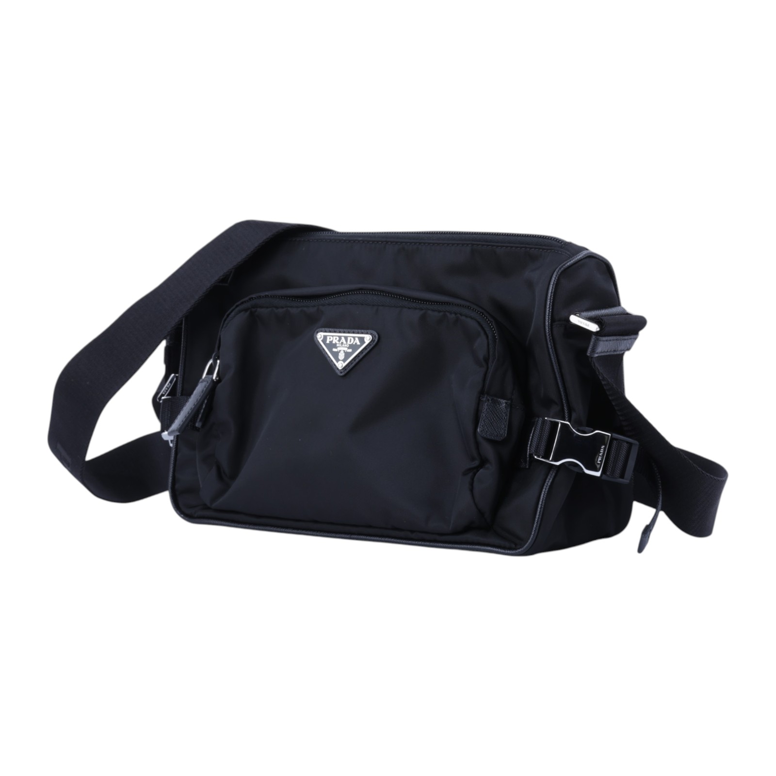 普拉達 PRADA Re-Nylon Saffiano皮革 肩背袋 中型 2VH192_2DMG 晶片款 黑Re-Nylon Saffiano中號肩背袋 防塵袋