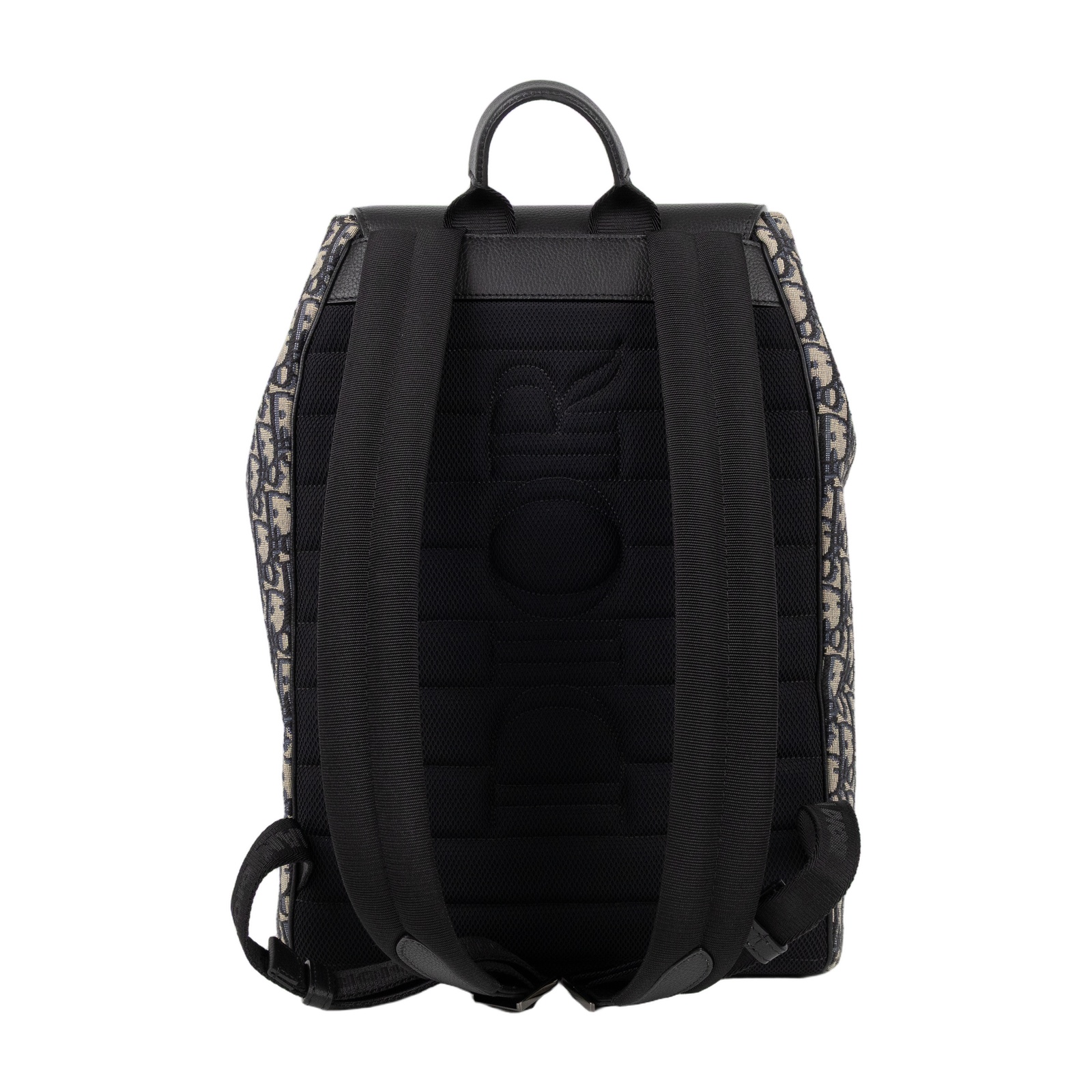 迪奧 CHRISTIAN DIOR Saddle 後背包 1ADBA200YKS 米/黑緹花帆布SADDLE翻蓋後背包 無附屬品