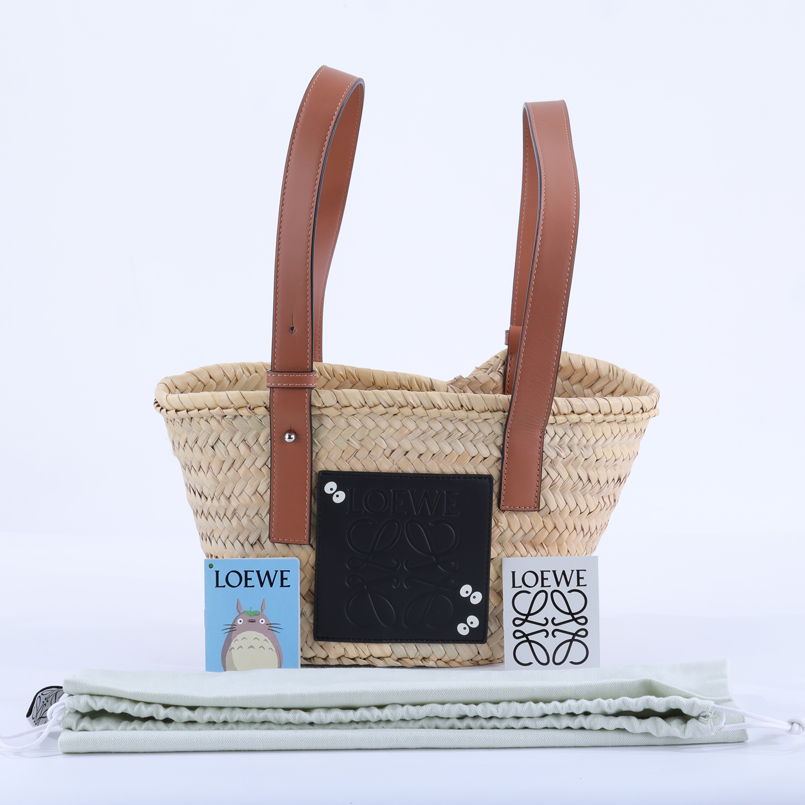 羅意威 LOEWE 棕櫚葉 手提包 菜籃包 編織包 小型 吉卜力聯名 A223S93X09 炭灰精靈 手提竹編包 BASKET DU 防塵袋