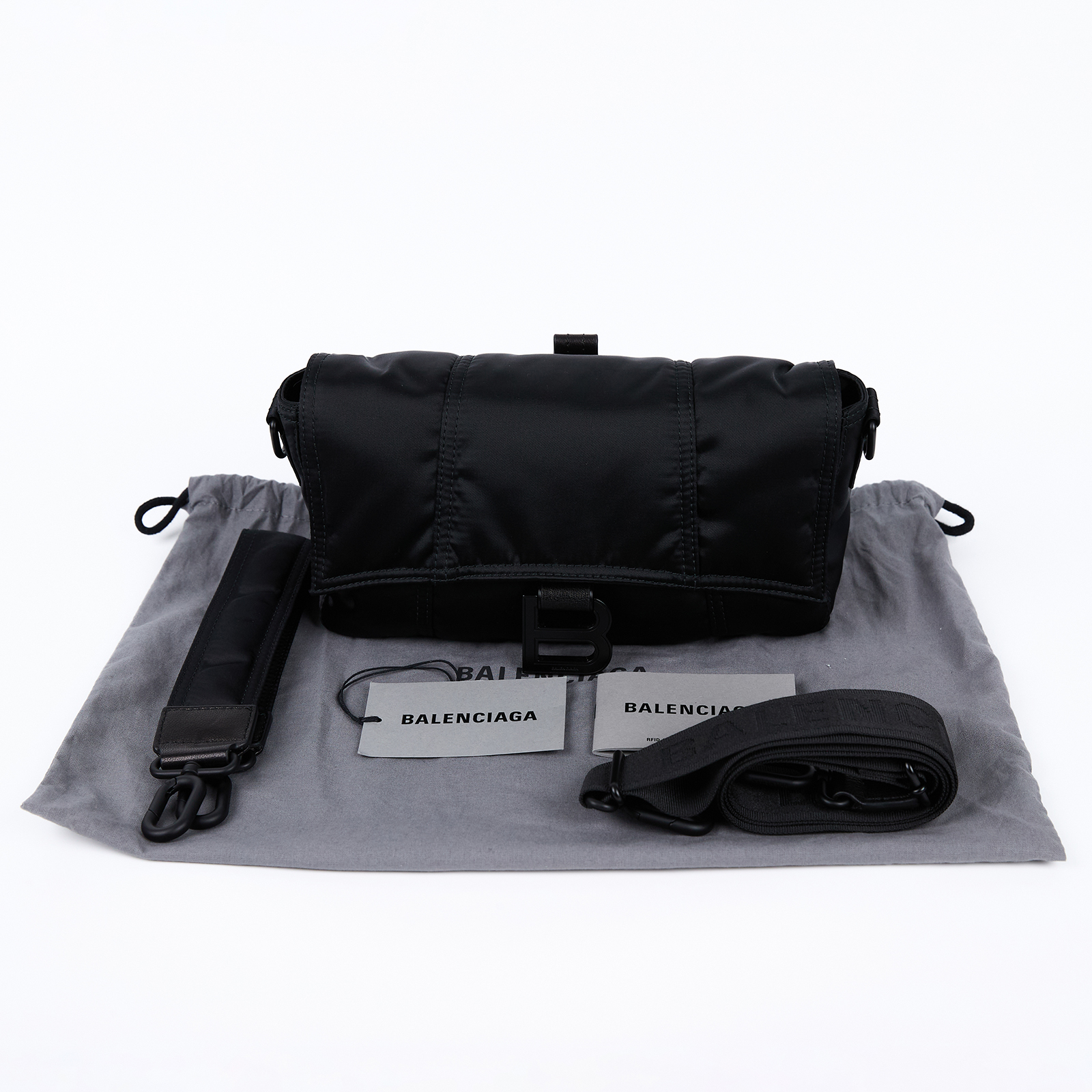 巴黎世家 BALENCIAGA Hourglass Board 斜背包 肩背包 8462442AB4L 黑尼龍沙漏側背包 防塵袋/背帶2