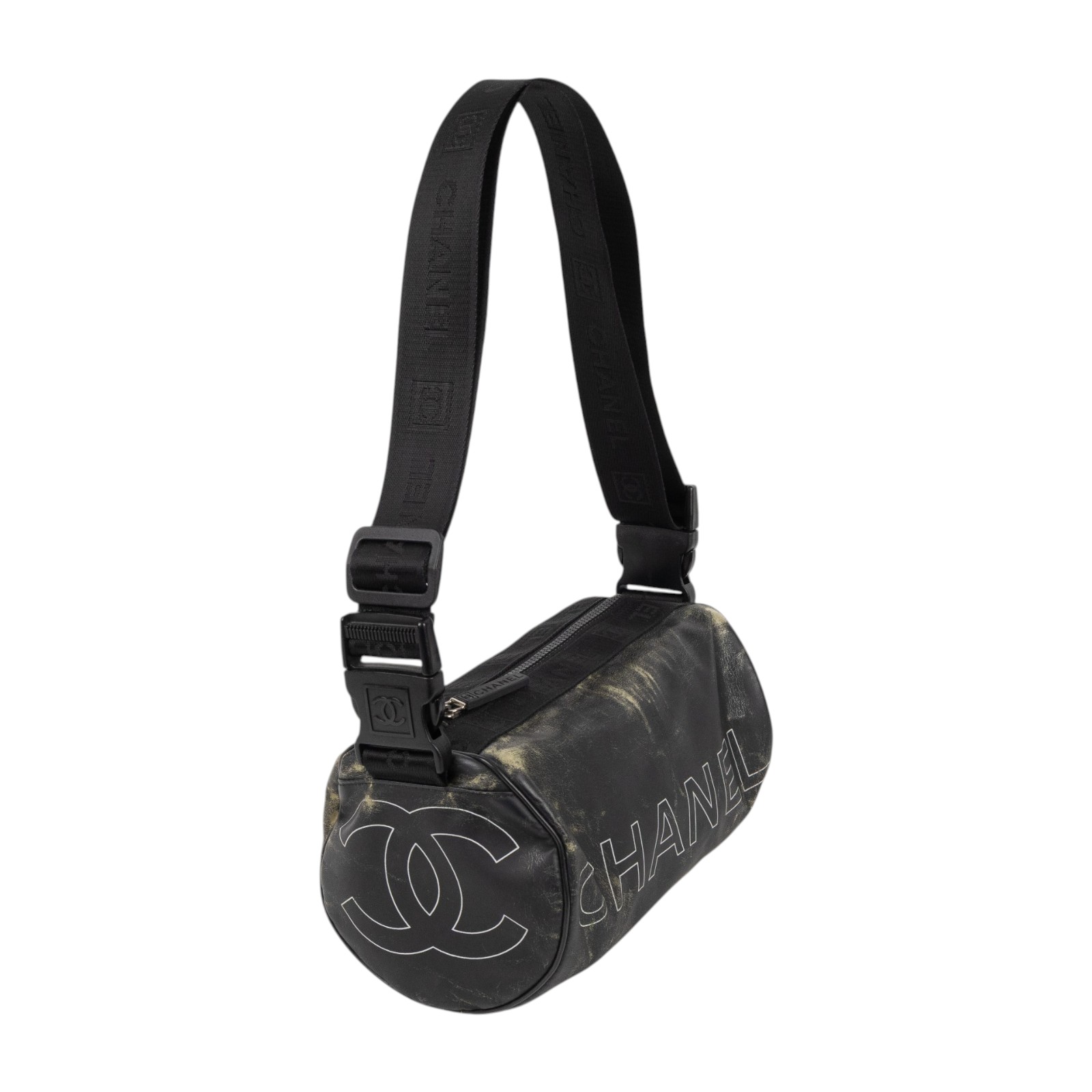 香奈兒 CHANEL Sport Line 圓筒包 側背包 A24984 12開黑圓筒側背包 保證卡/背帶