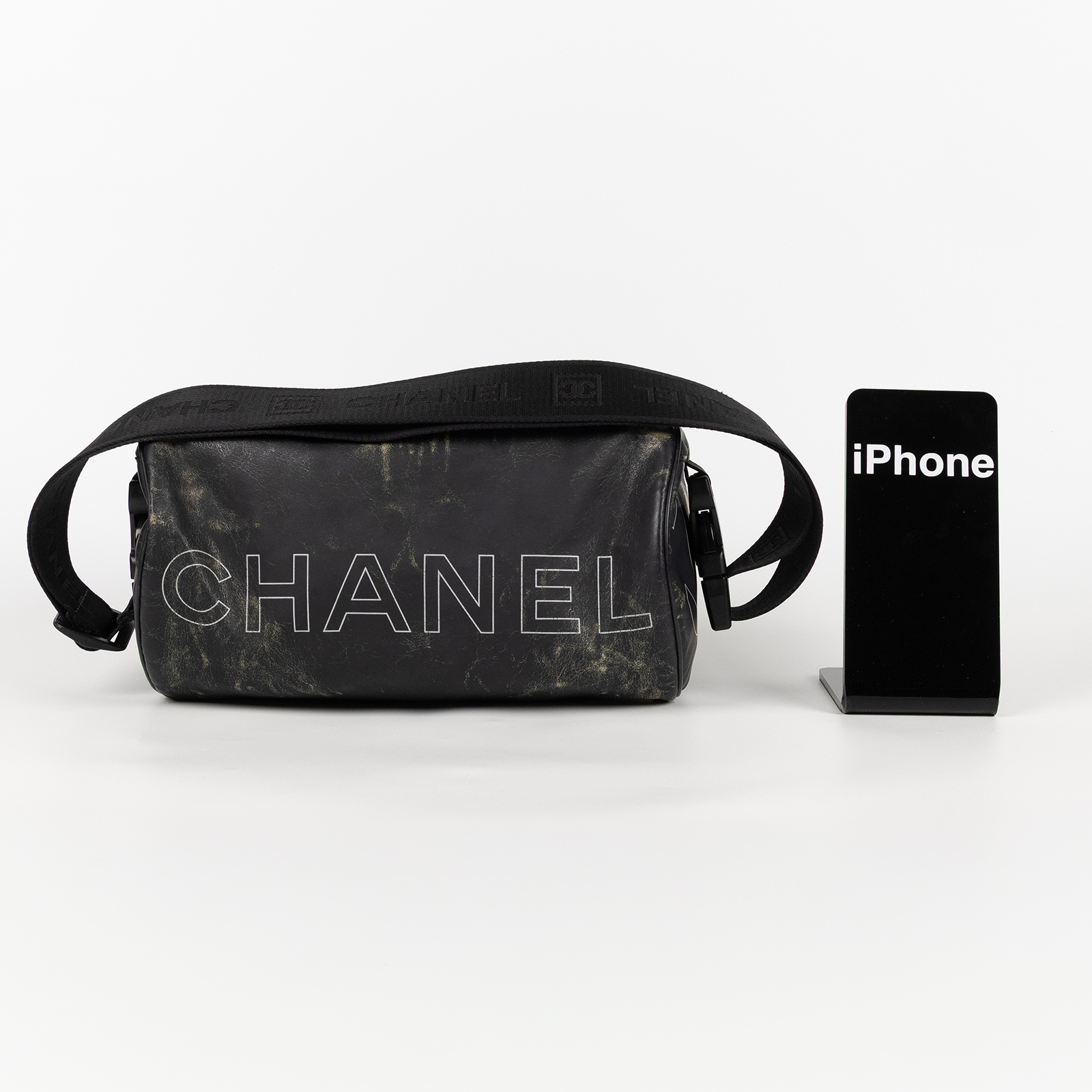 香奈兒 CHANEL Sport Line 圓筒包 側背包 A24984 12開黑圓筒側背包 保證卡/背帶