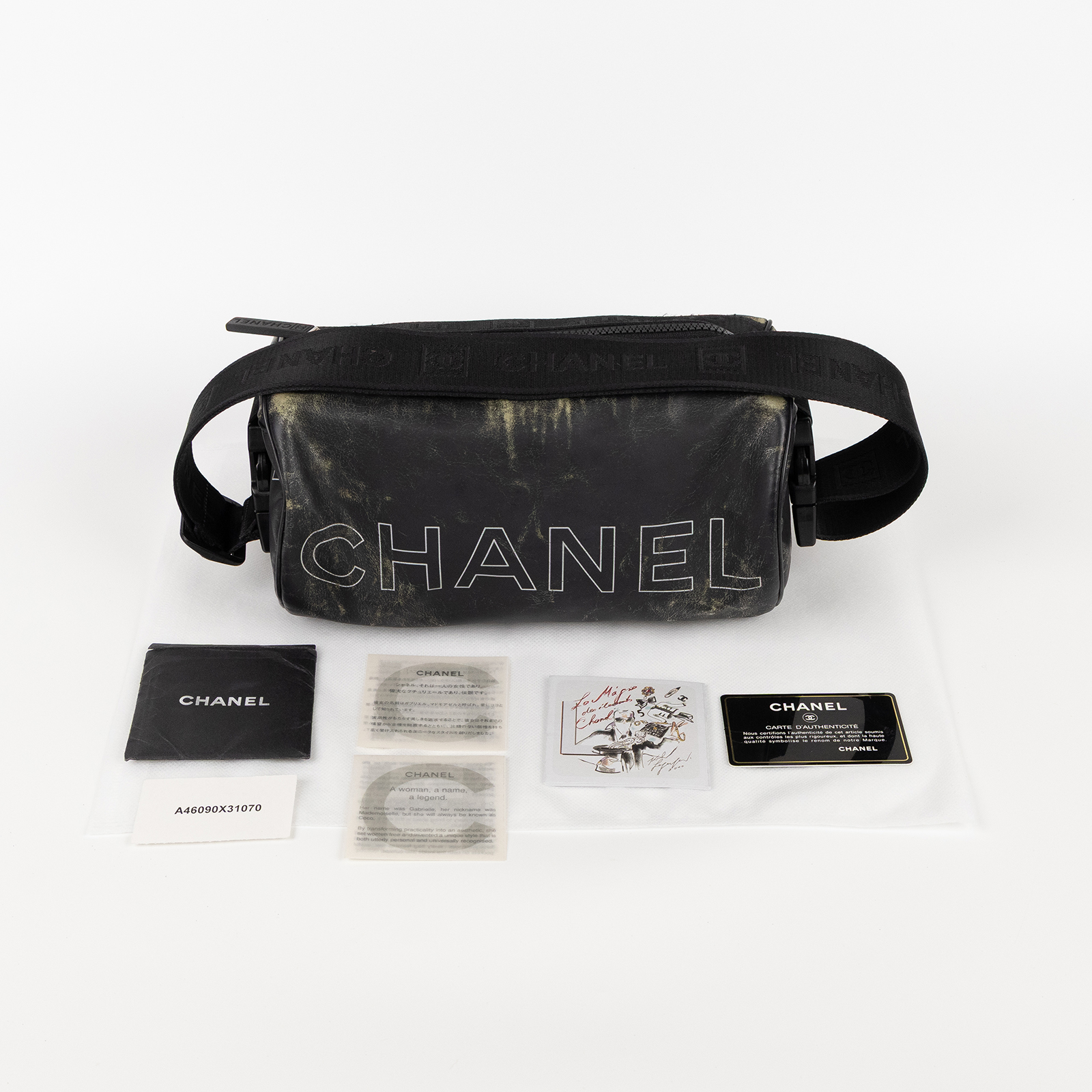 香奈兒 CHANEL Sport Line 圓筒包 側背包 A24984 12開黑圓筒側背包 保證卡/背帶