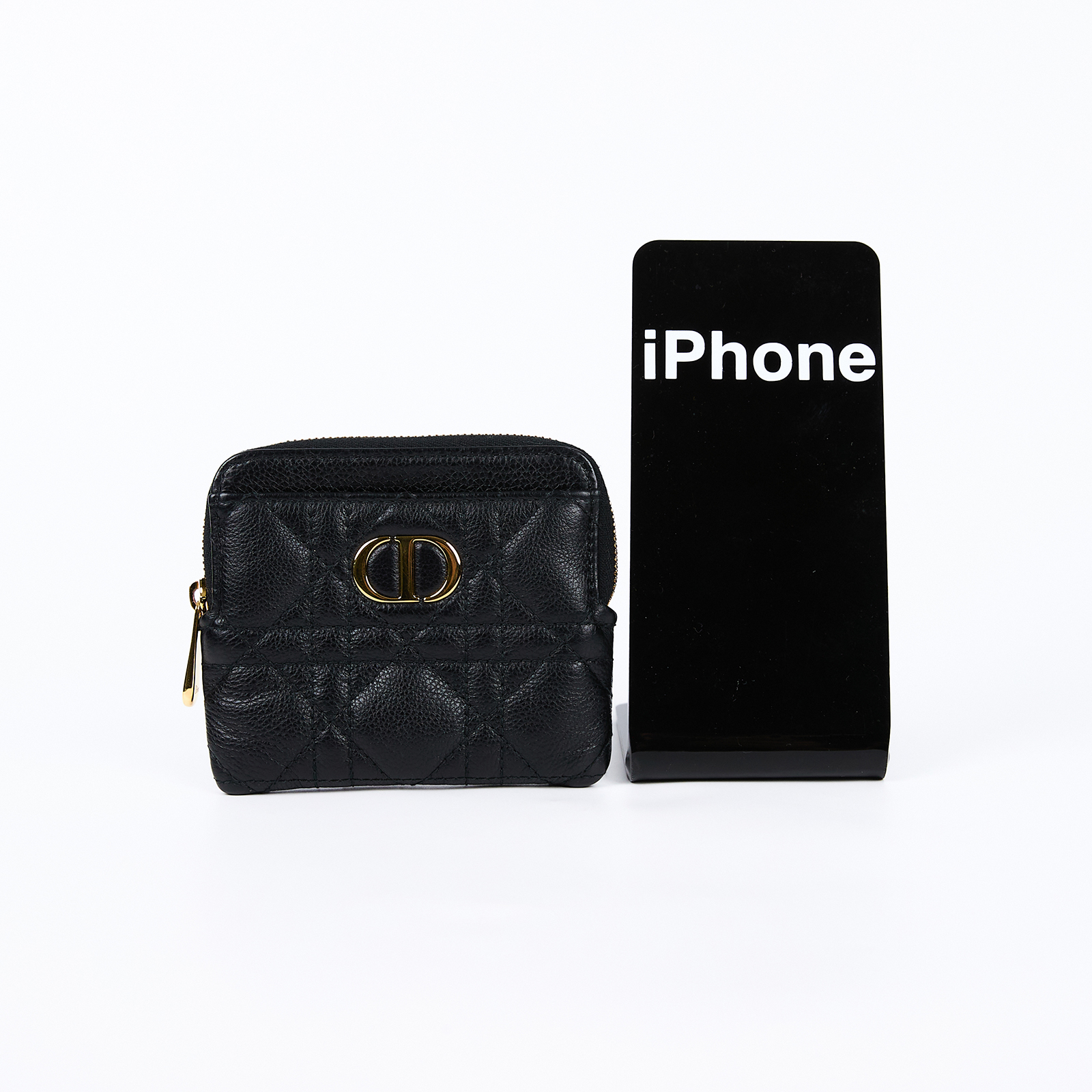迪奧 CHRISTIAN DIOR Caro 零錢包 短夾 卡包 S5177UWHC 黑金CARO拉鍊卡包 原廠盒子/防塵袋/國外購買證明影本