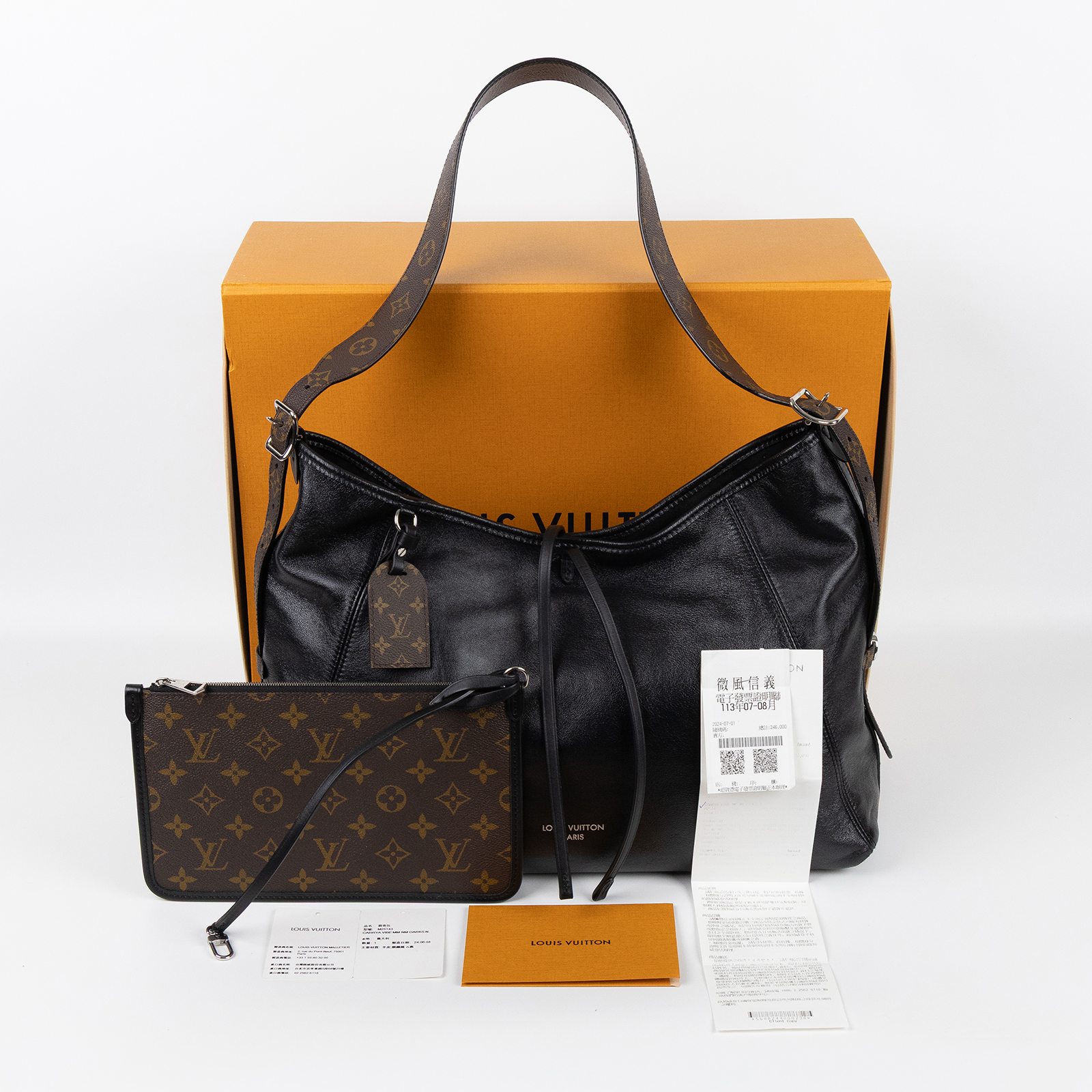路易威登 LOUIS VUITTON CarryAll Vibe MM 手提 肩背包 黑色 M25143 晶片款  原廠盒子/內袋/購買證明