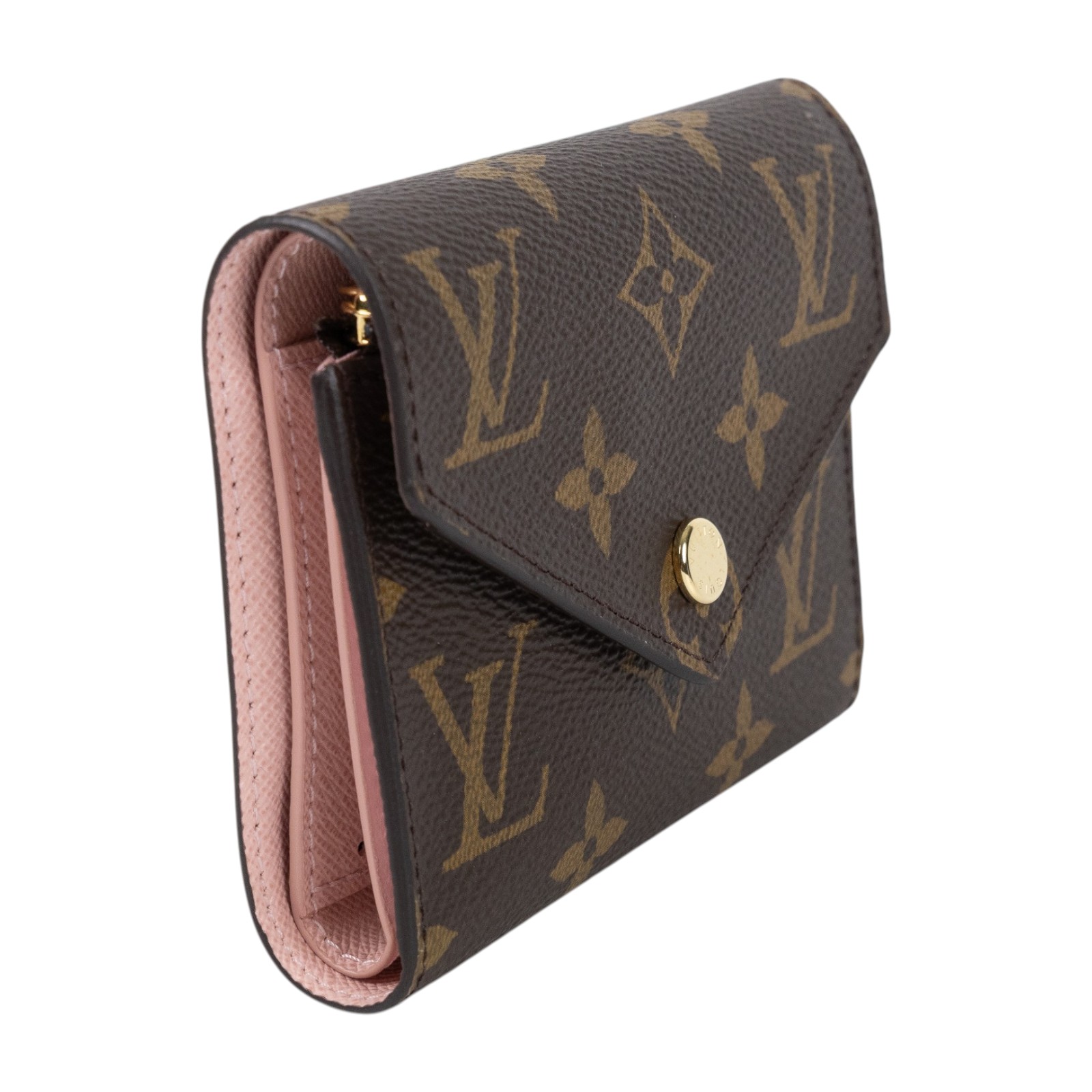 路易威登 LOUIS VUITTON Victorine 錢包 塗層帆布 芭蕾粉色 M62360 晶片款 原花粉VICTORINE三折短夾 原廠盒子/防塵袋