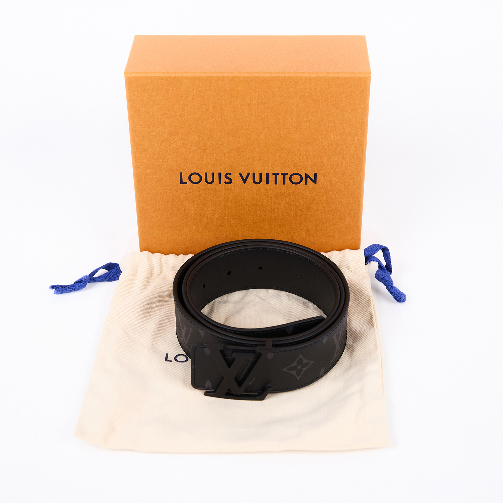 路易威登 LOUIS VUITTON LV Initiales 40毫米 雙面皮帶 M0449T 黑原花皮帶 #95 原廠盒子/防塵袋