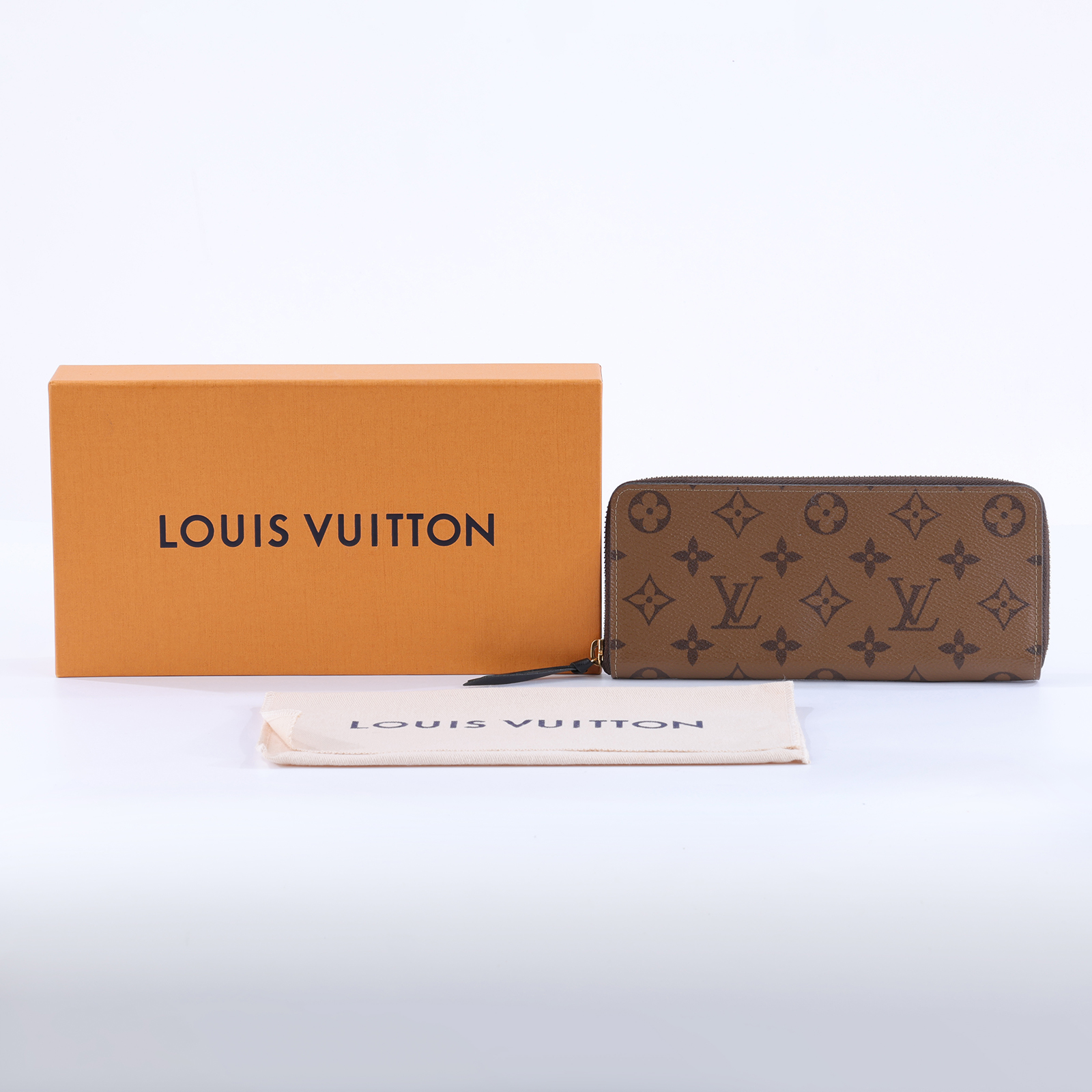 路易威登 LOUIS VUITTON Clémence 錢包 拉鍊 長夾 Monogram Reverse塗層帆布 M82336 晶片款  原廠盒子/防塵袋