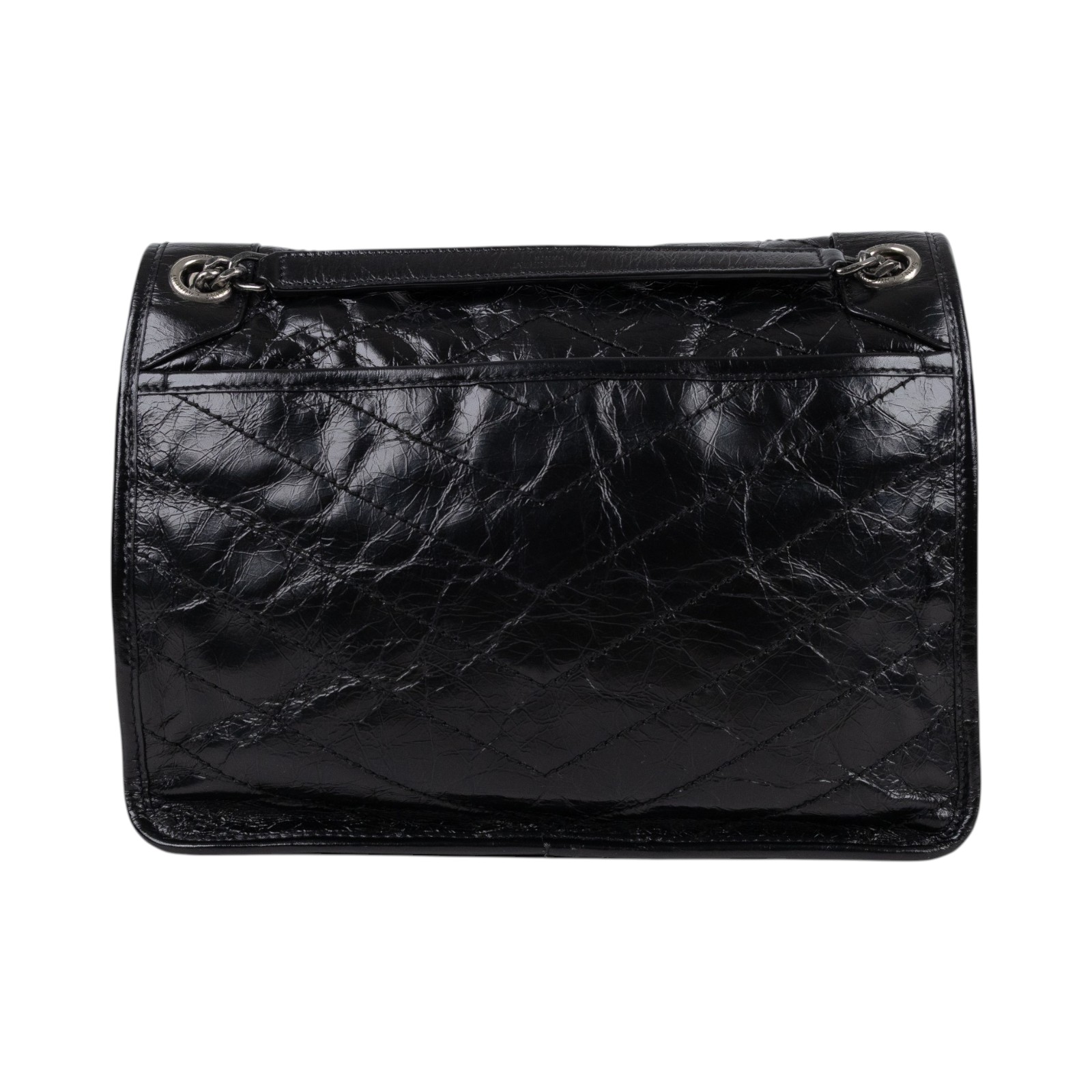聖羅蘭 YSL SAINT LAURENT Niki 復古皮革 中型手袋 銀色五金 6331580EN04 黑NIKI MEDIUM 防塵袋