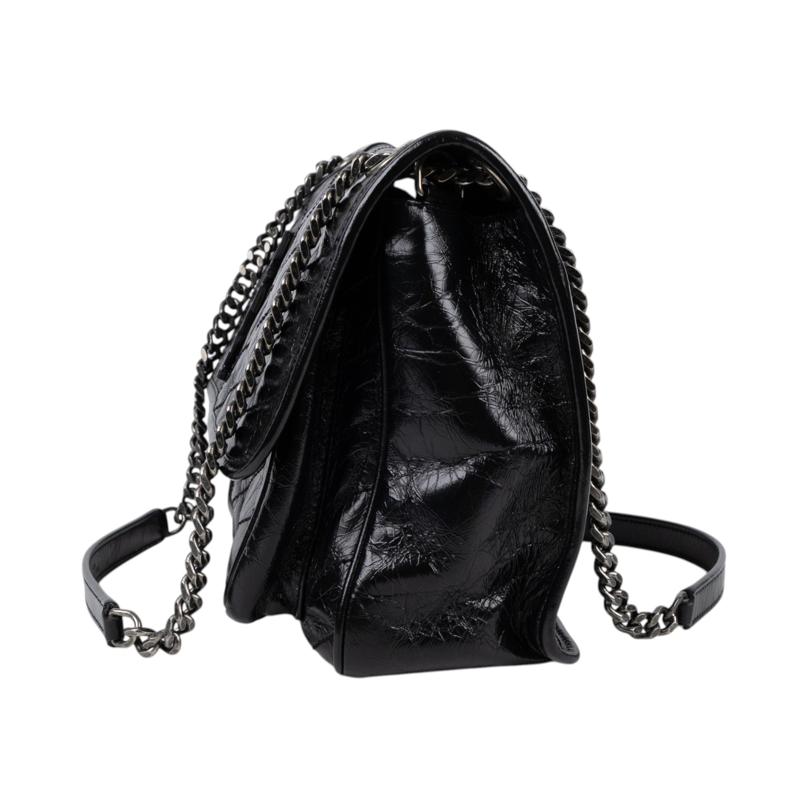 聖羅蘭 YSL SAINT LAURENT Niki 復古皮革 中型手袋 銀色五金 6331580EN04 黑NIKI MEDIUM 防塵袋