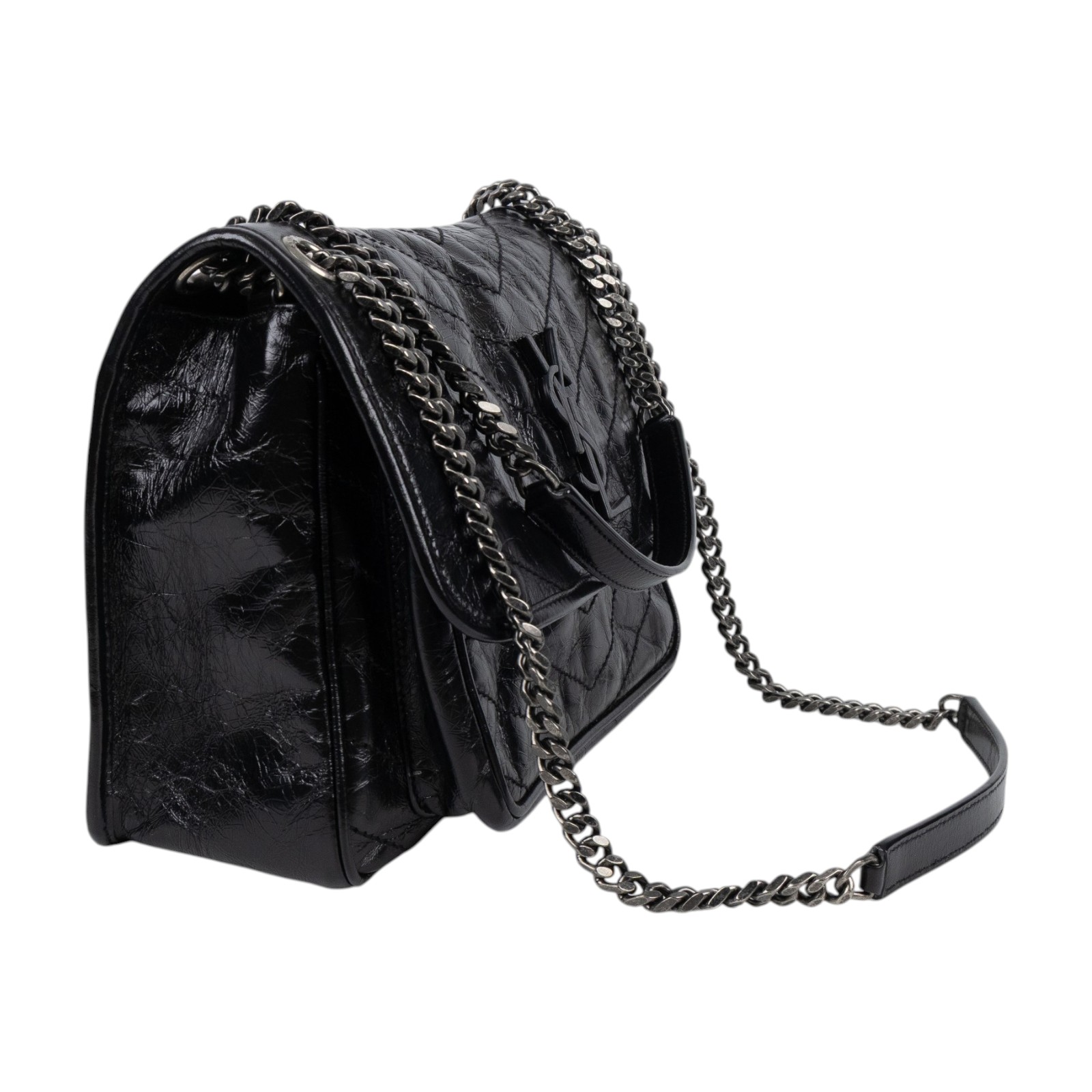聖羅蘭 YSL SAINT LAURENT Niki 復古皮革 中型手袋 銀色五金 6331580EN04 黑NIKI MEDIUM 防塵袋