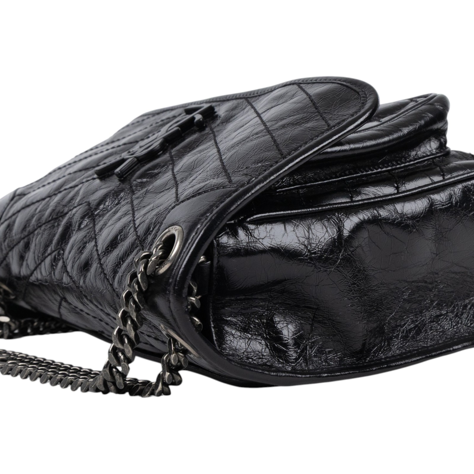 聖羅蘭 YSL SAINT LAURENT Niki 復古皮革 中型手袋 銀色五金 6331580EN04 黑NIKI MEDIUM 防塵袋